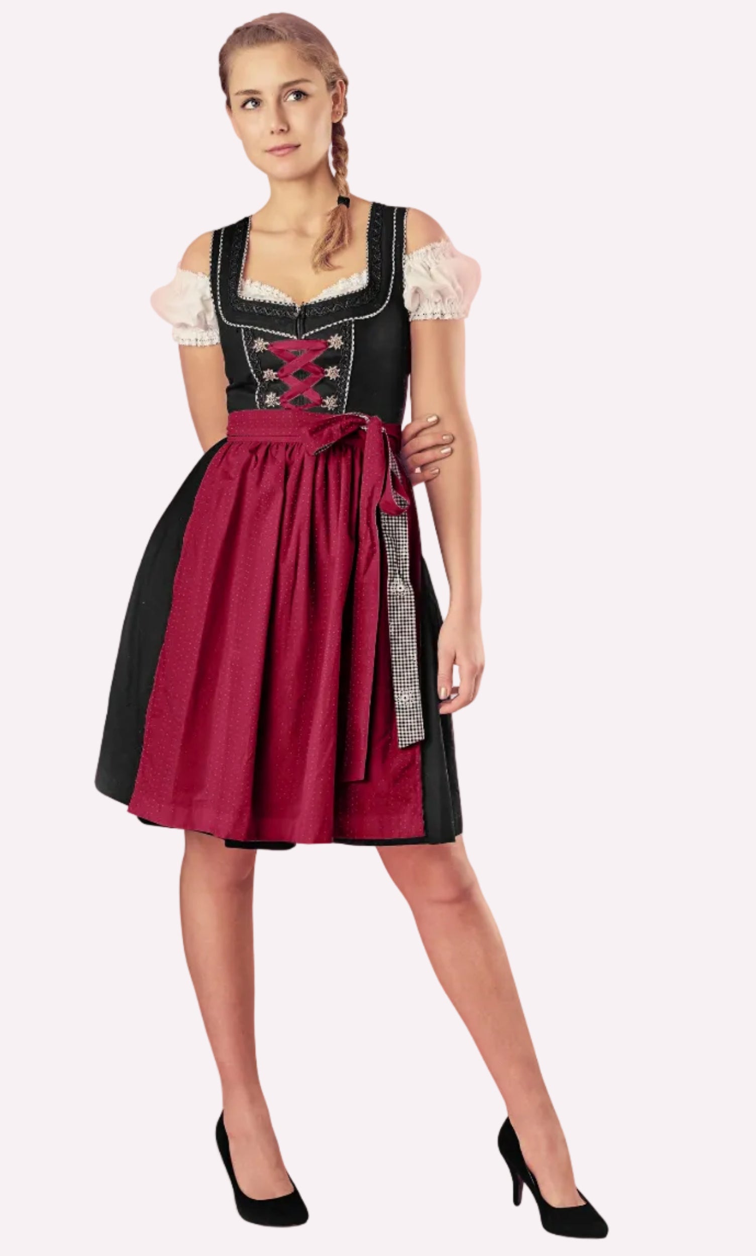 Dirndl Pia rot am Model getragen Front