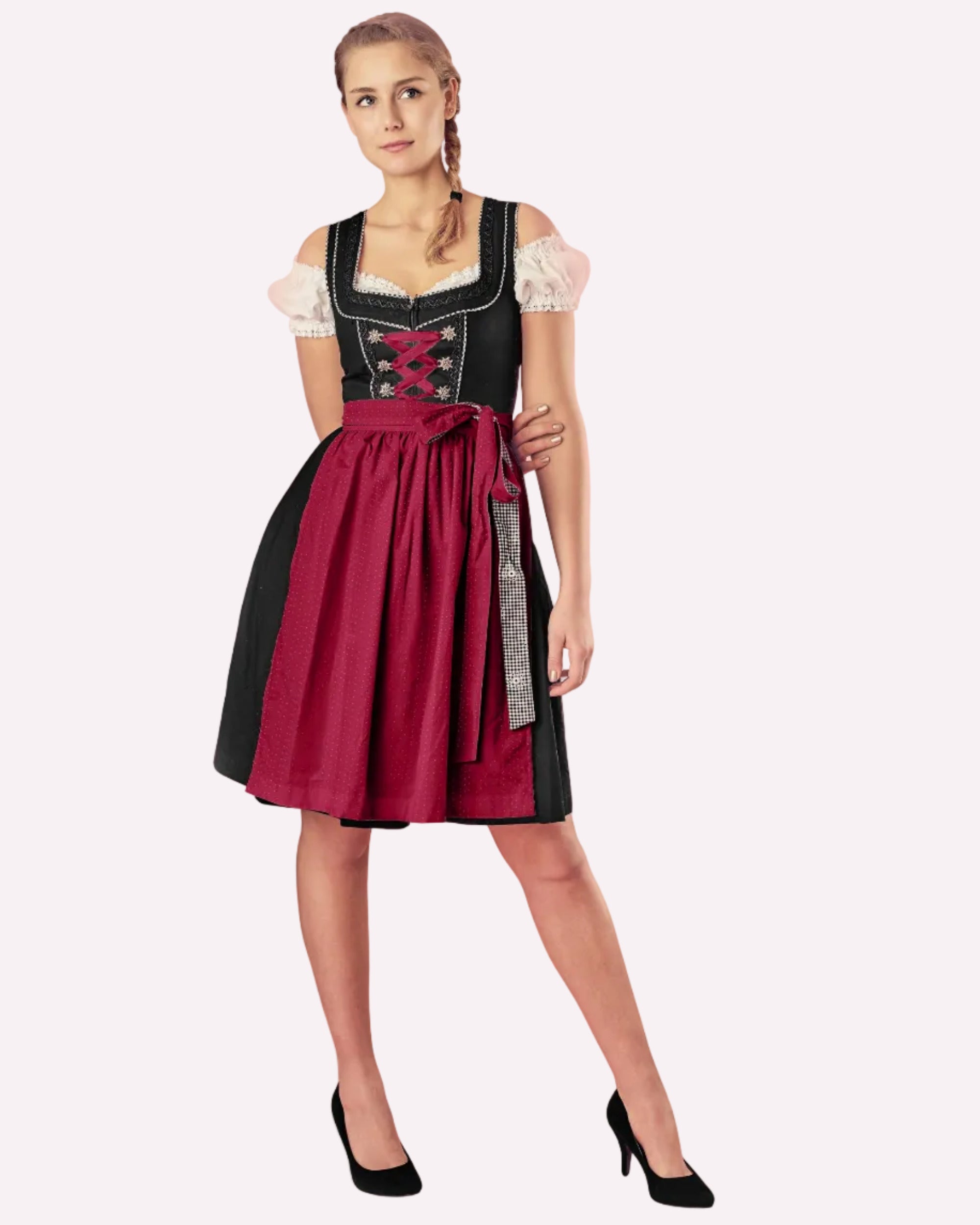 Dirndl Pia rot am Model getragen Front