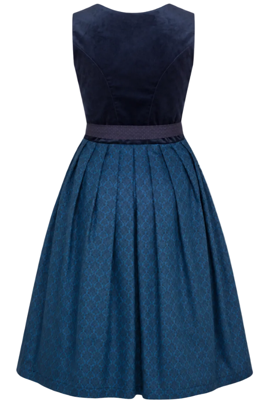 Dirndl Samy blau mit Schürze Rückseite Freisteller