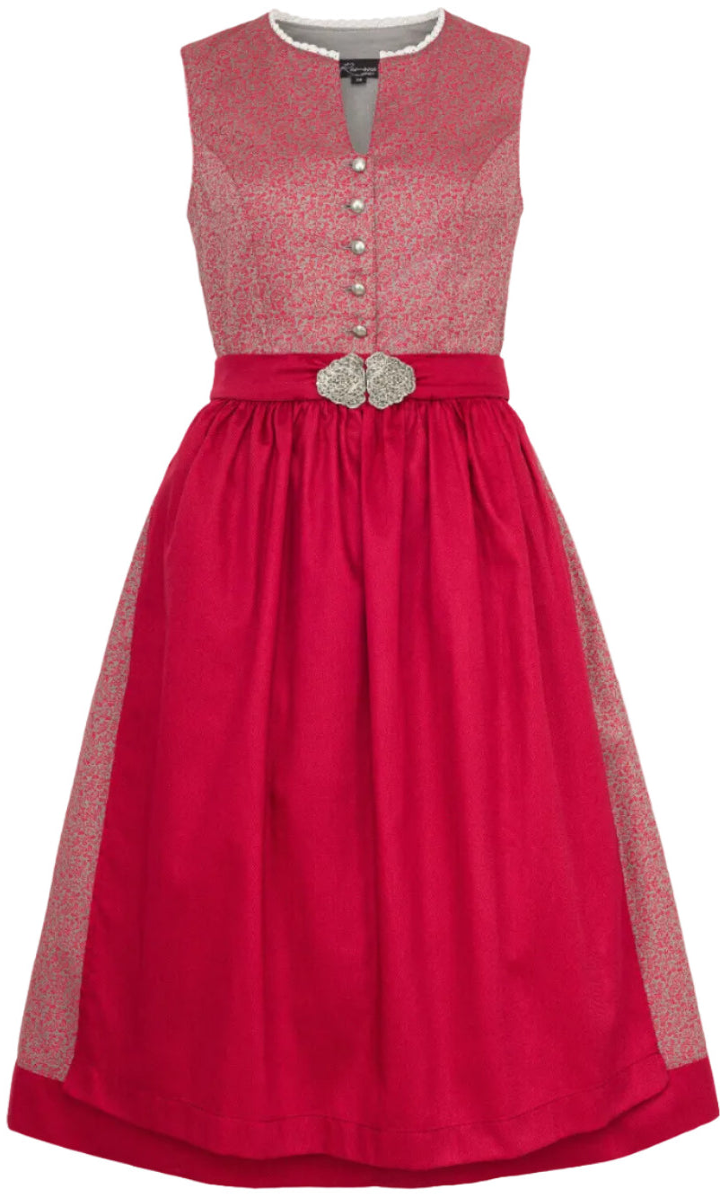 Hochgeschlossenes Dirndl Sana mit roter Schürze