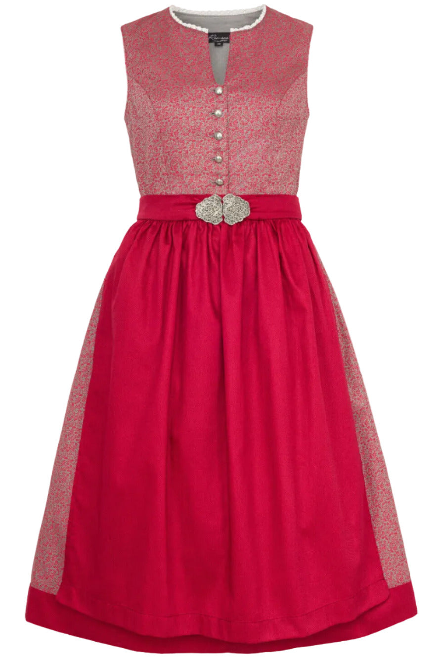 Hochgeschlossenes Dirndl Sana mit roter Schürze