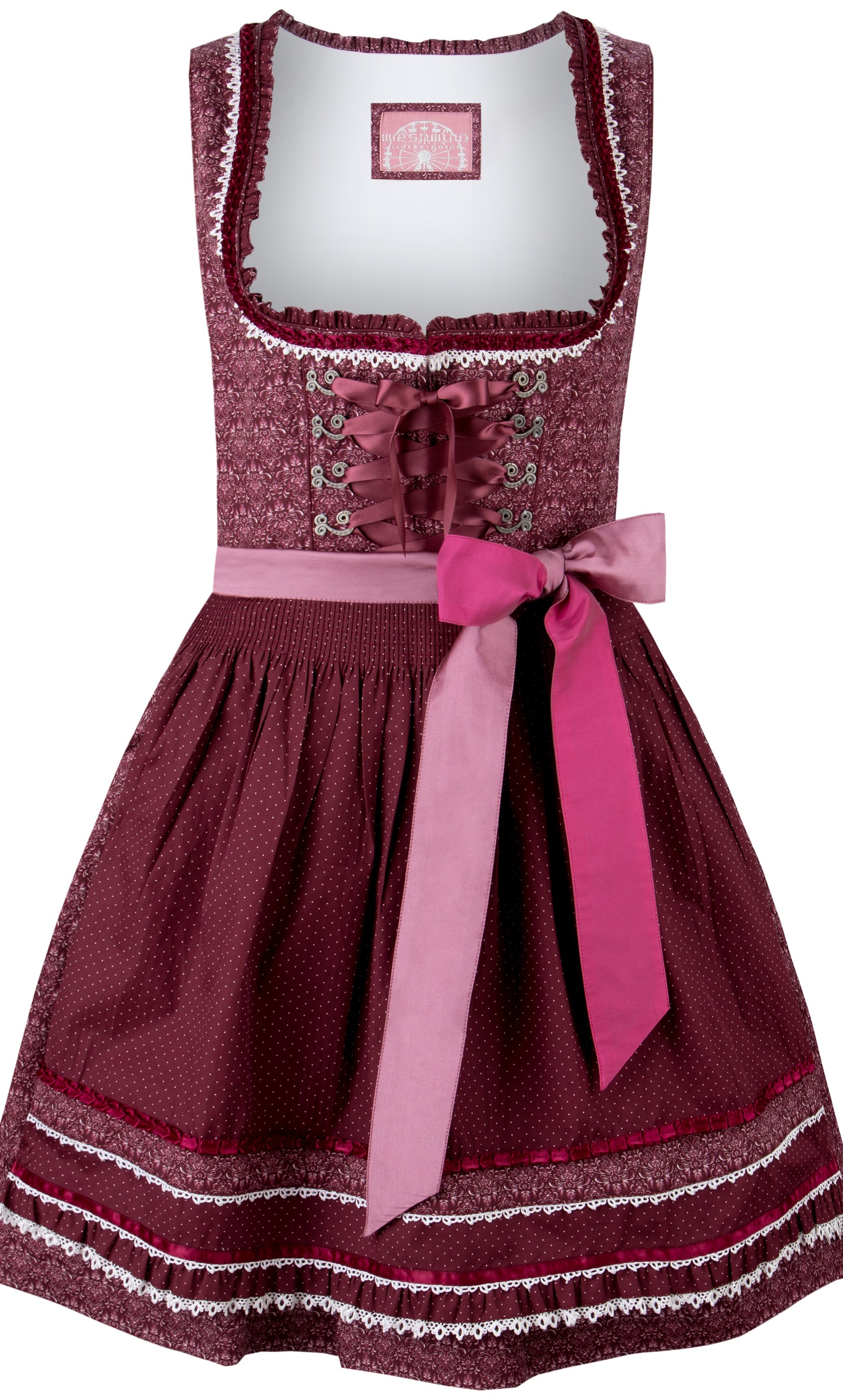 Dirndl Kim in Bordeaux mit Schürze, Rocklänge 55 cm