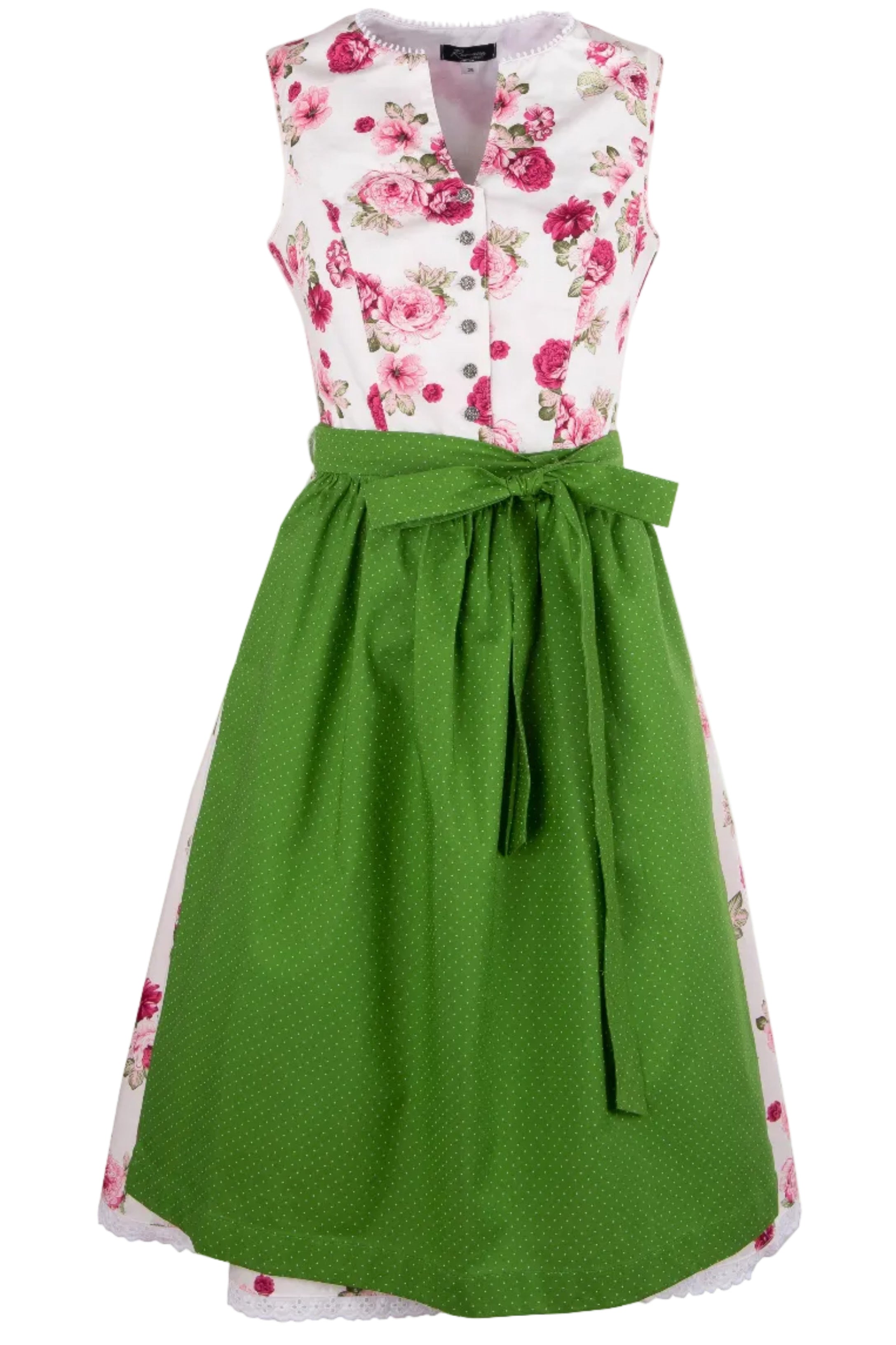 Florales Dirndl Christine mit grüner Schürze mit Punkte