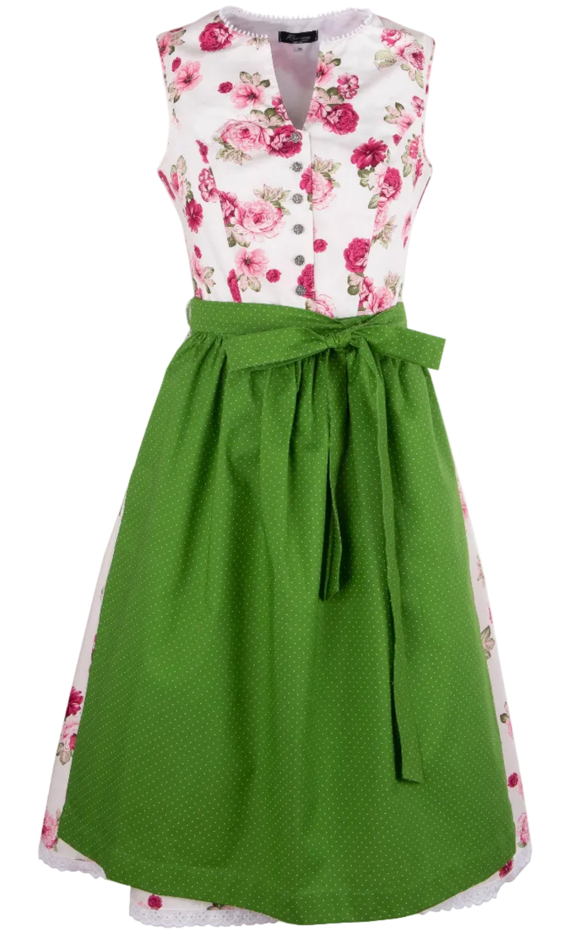 Florales Dirndl Christine mit grüner Schürze mit Punkte