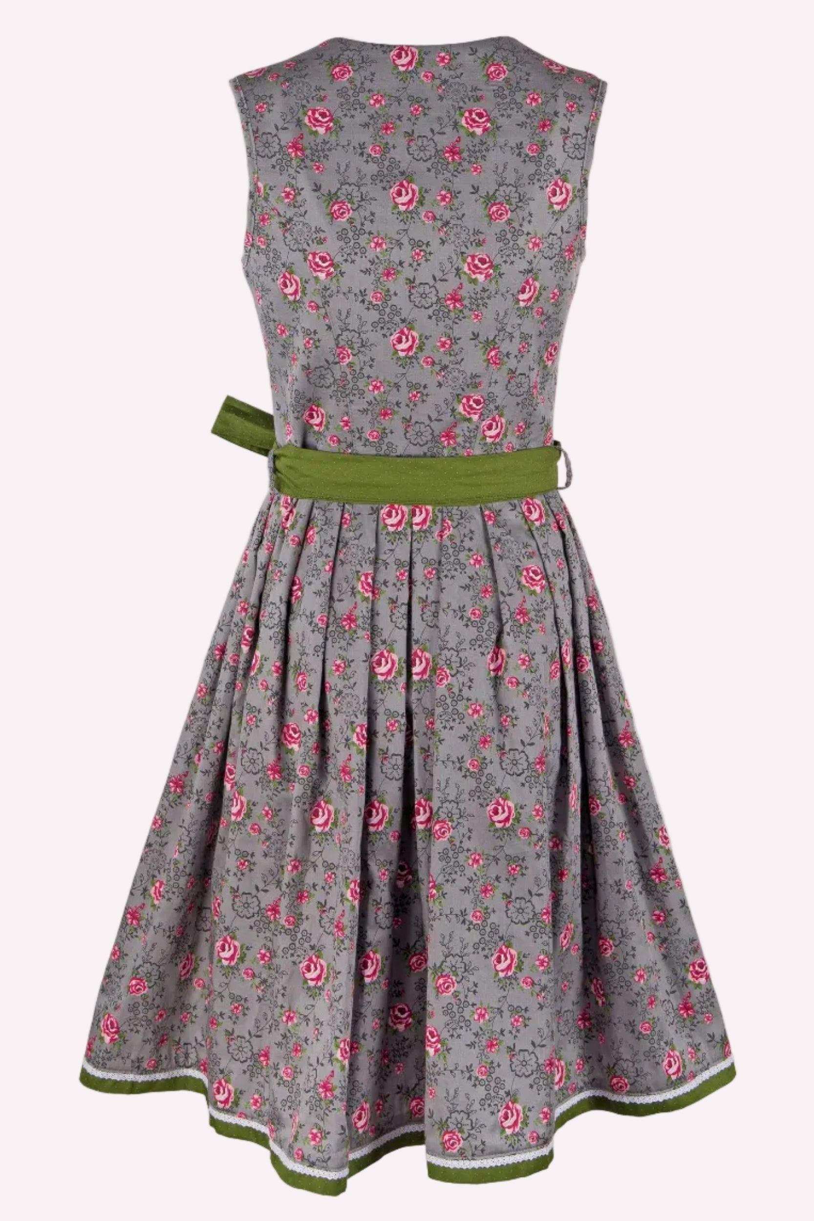 graues Blumendirndl mit grüner Schürze Rückseite