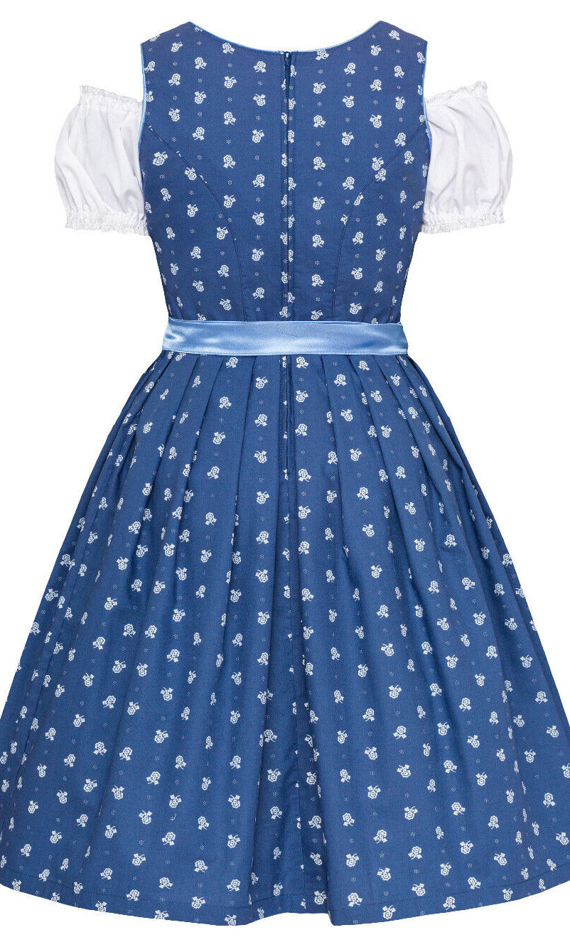 Dirndl Julia in Blau mit hellblauer Satinschürze