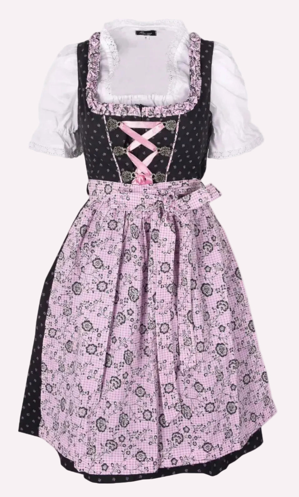 Dirndl Katy in Dunkelgrau mit rosa Schürze
