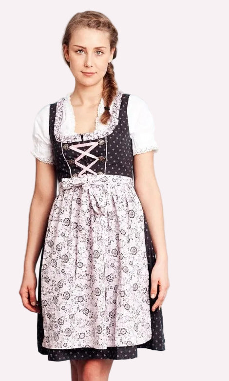 Dirndl Katy in Dunkelgrau mit rosa Schürze