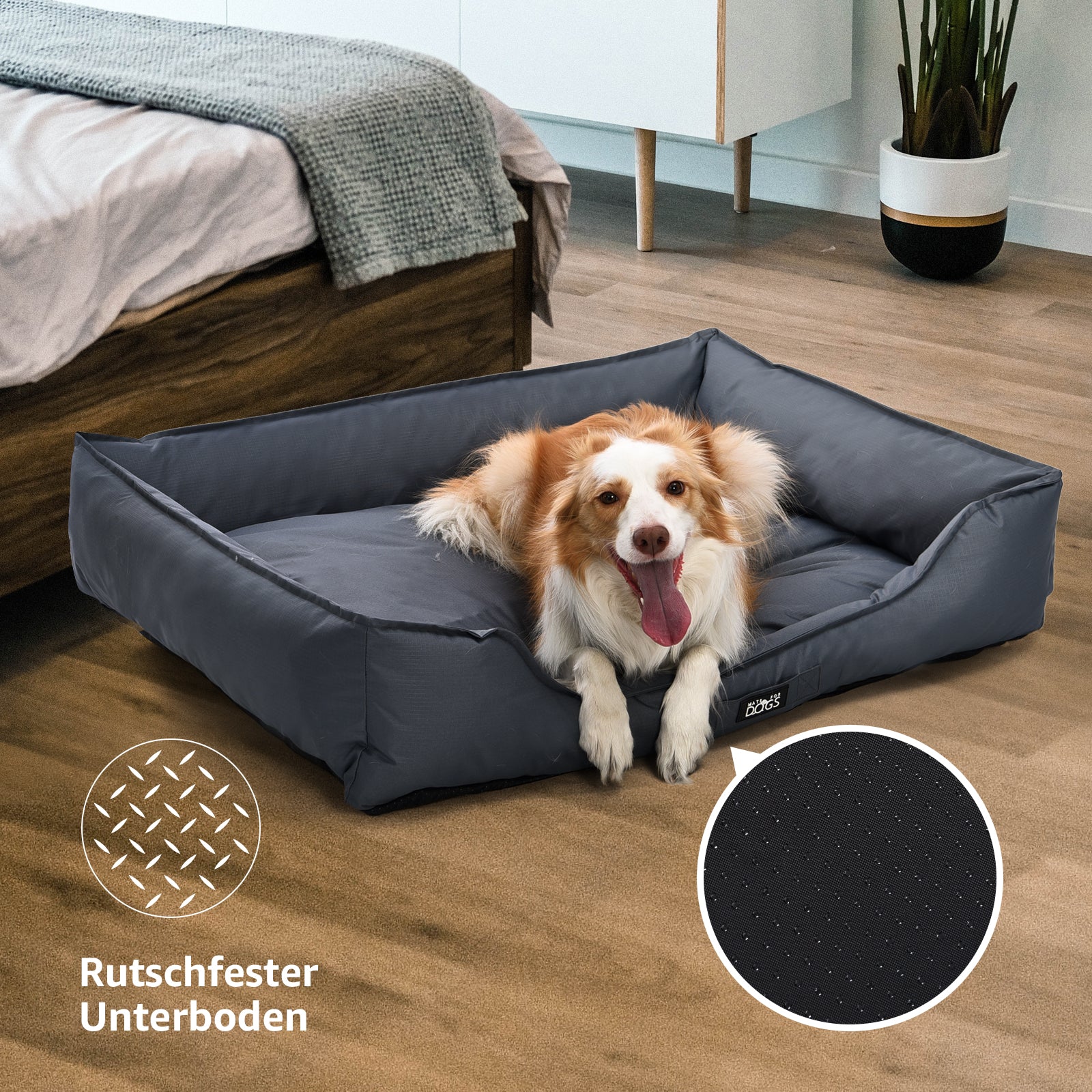 Hundebett Pepon in Grau, Seitenansicht