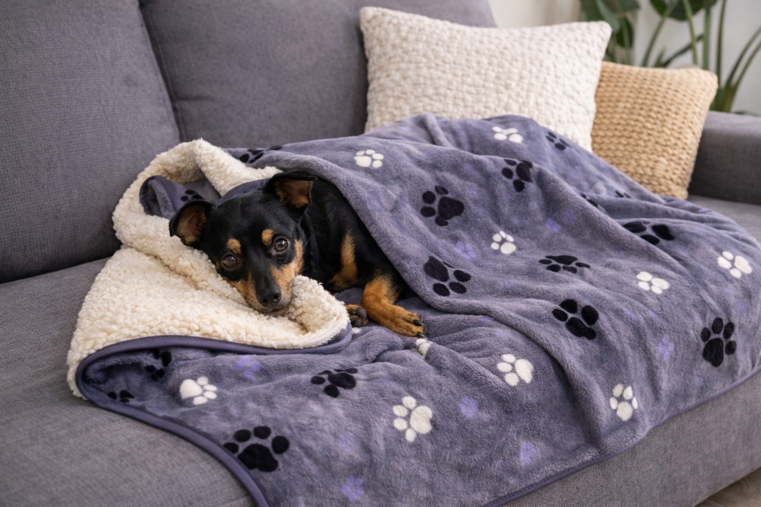 Hundedecke Timmy als Wendedecke mit Pfotenmuster