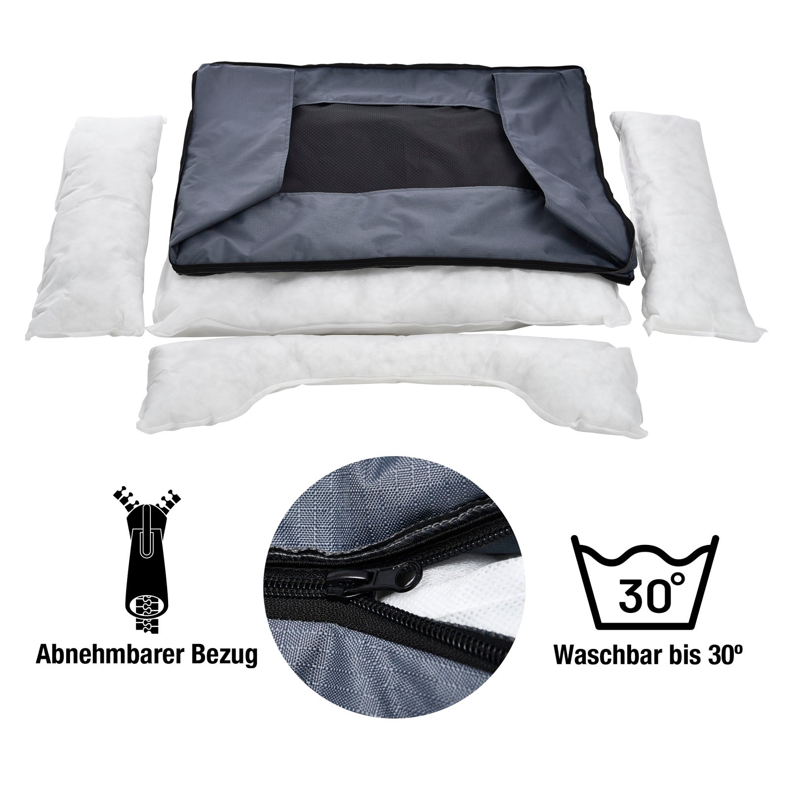 Einzelteile des Hundebetts Pepon