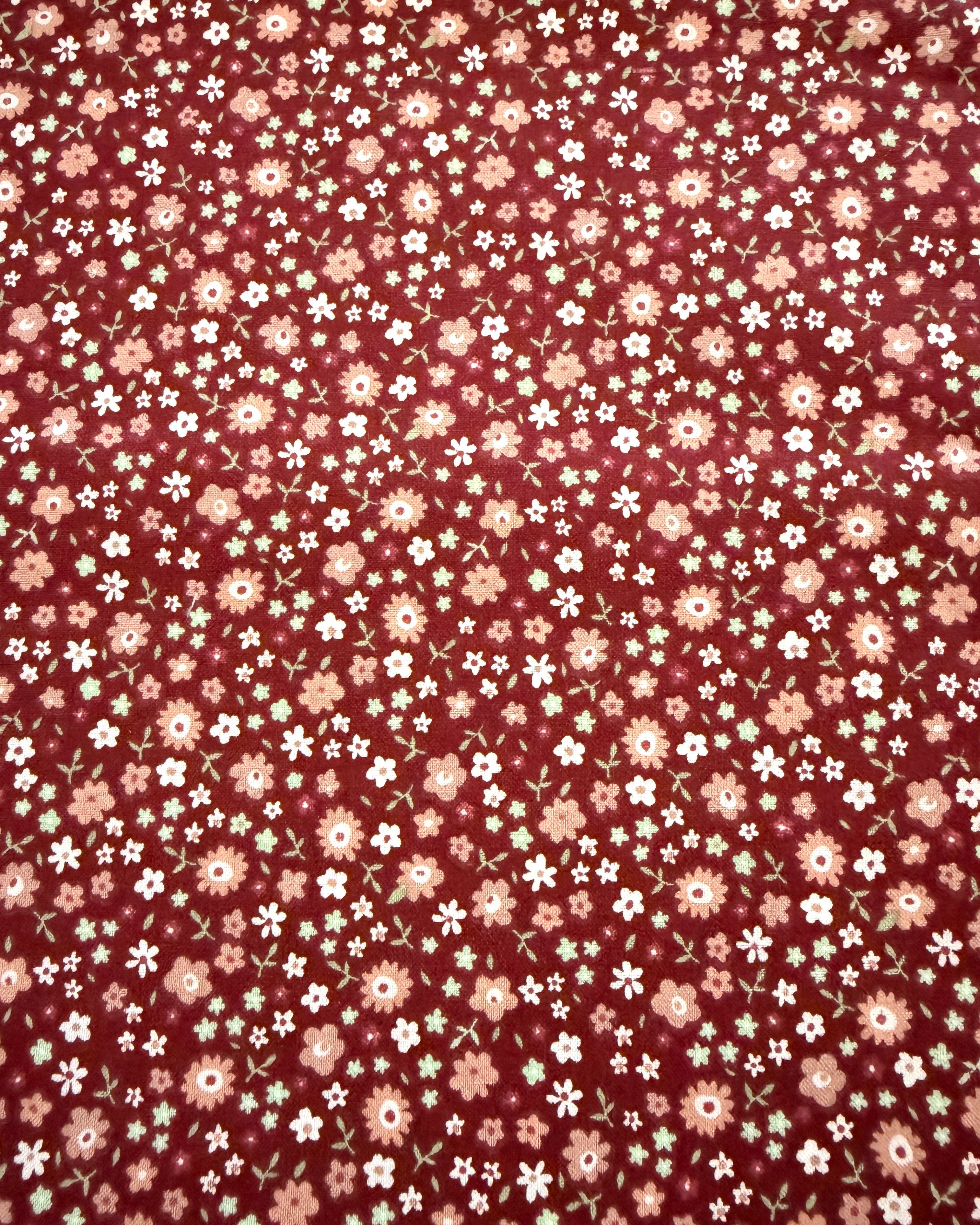 Baumwollstoff Bordeaux mit kleinen Streublumen, 3 Meter Stoffzuschnitt