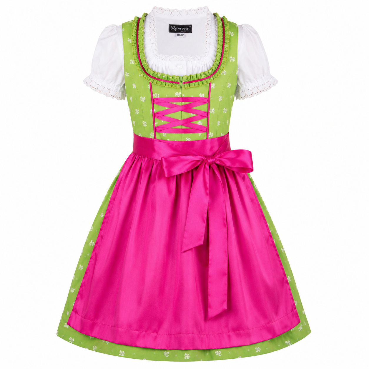 Kinderdirndl Franziska in Hellgrün, Freisteller Vorderansicht