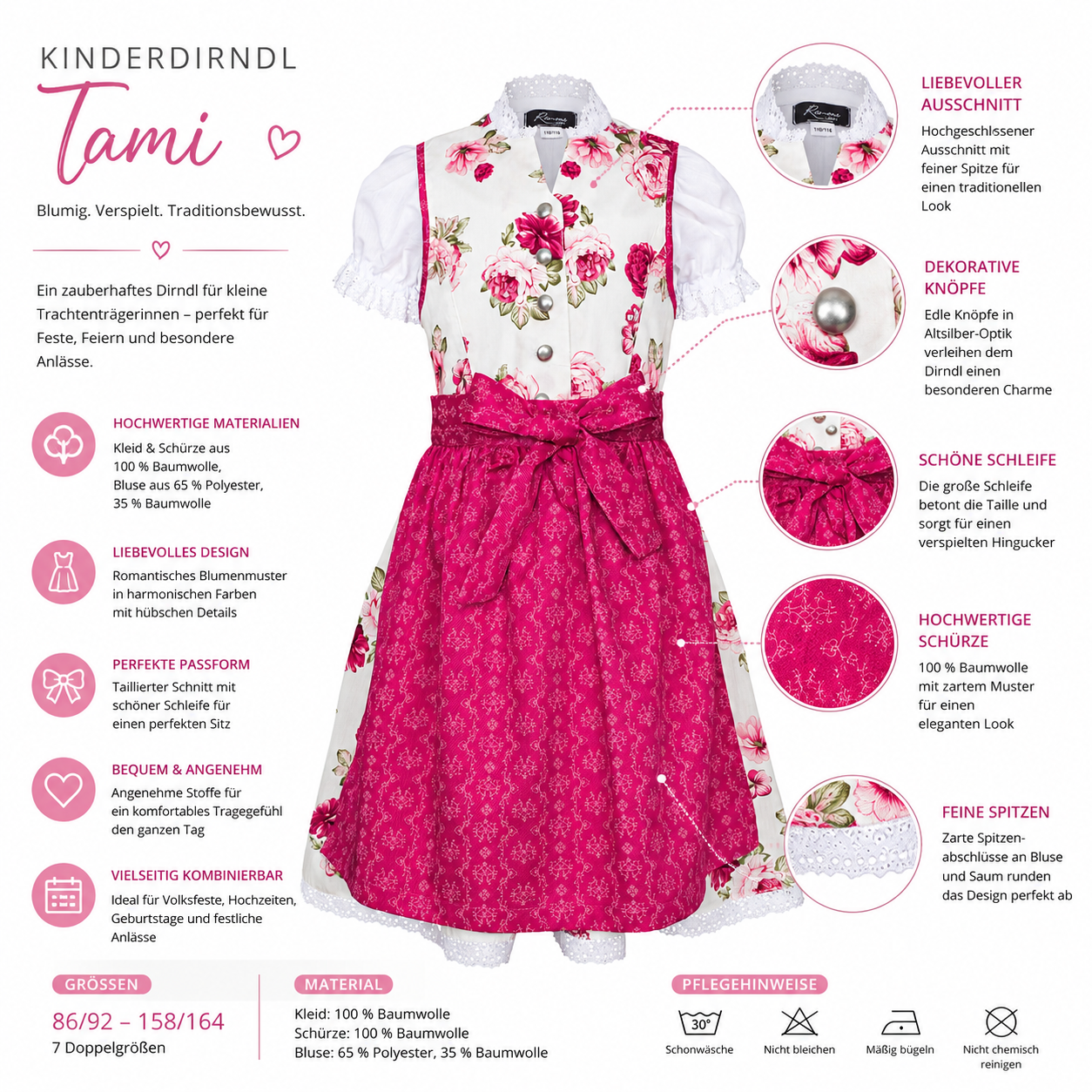 Übersicht der Merkmale vom Kinderdirndl Tami