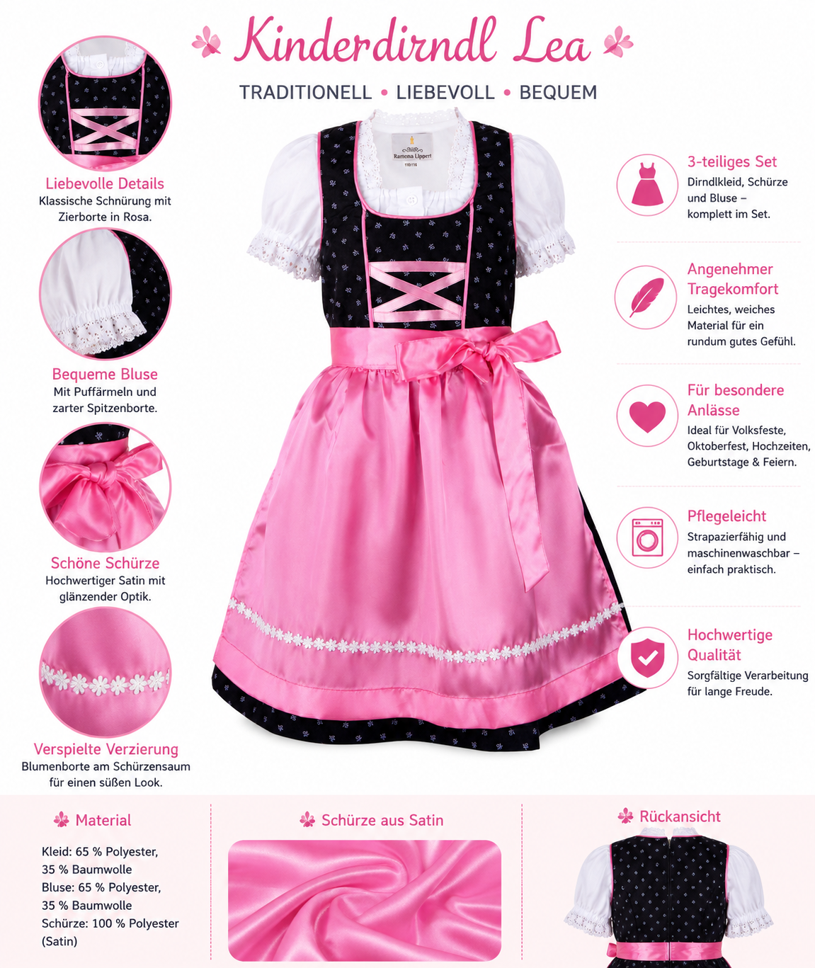Übersicht der Merkmale vom Kinderdirndl Lea