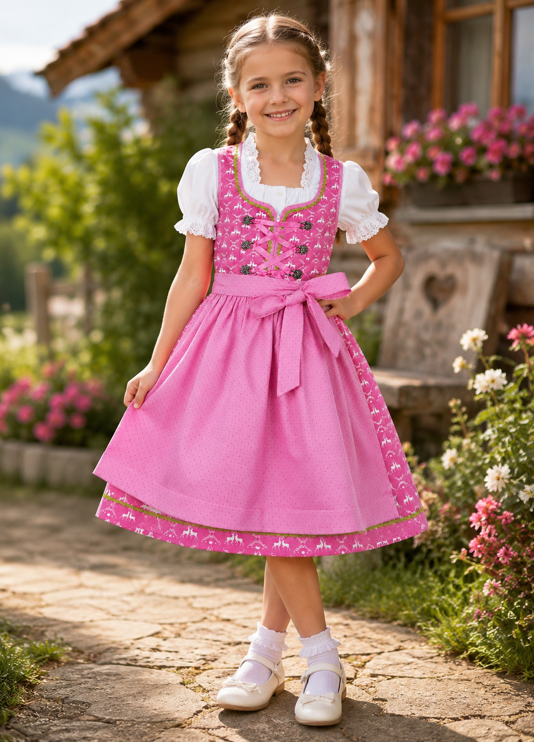 Mädchen trägt das Kinderdirndl Lia