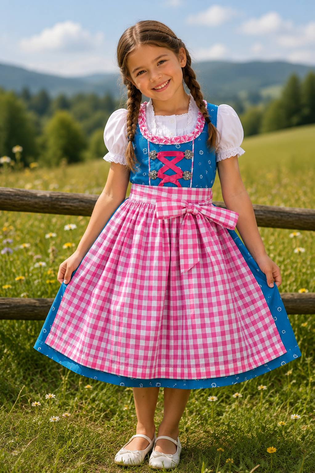 Mädchen trägt das Kinderdirndl Luna