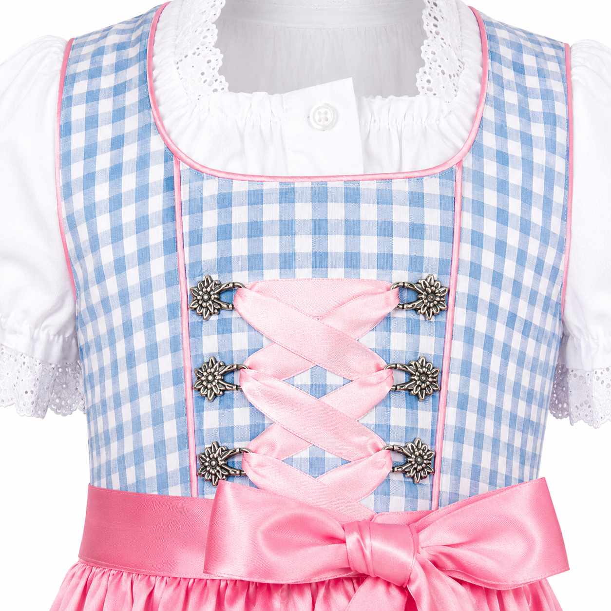 Detailaufnahme vom Oberteil des Kinderdirndl Mia blau