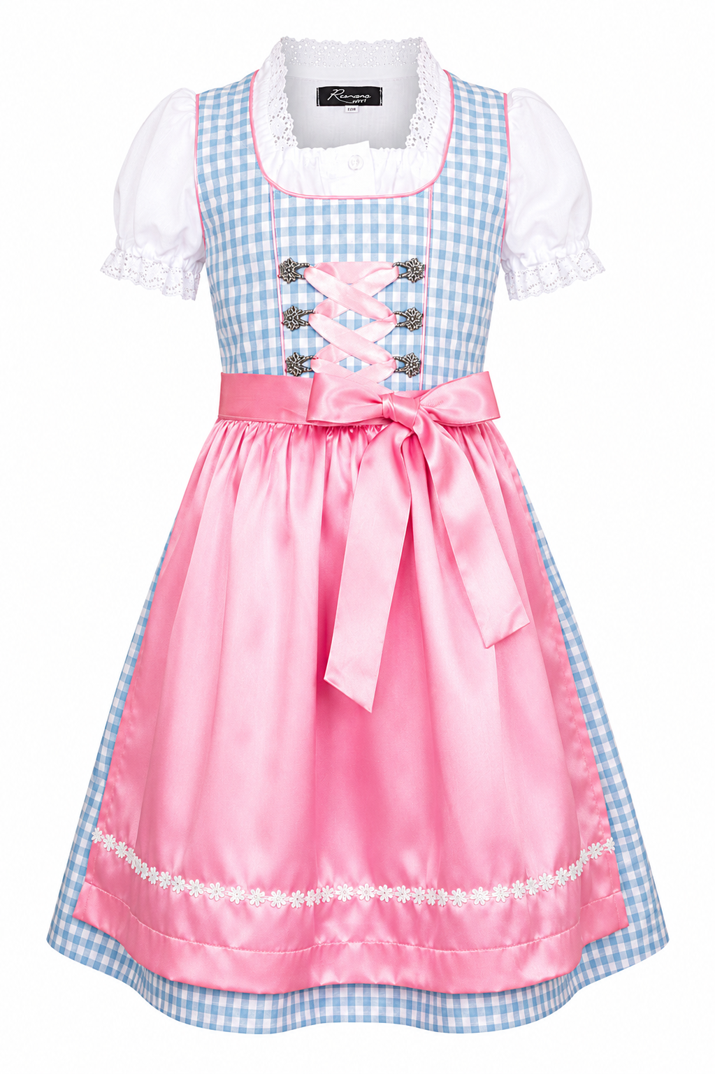 Kinderdirndl Mia in Blau, Freisteller Vorderansicht