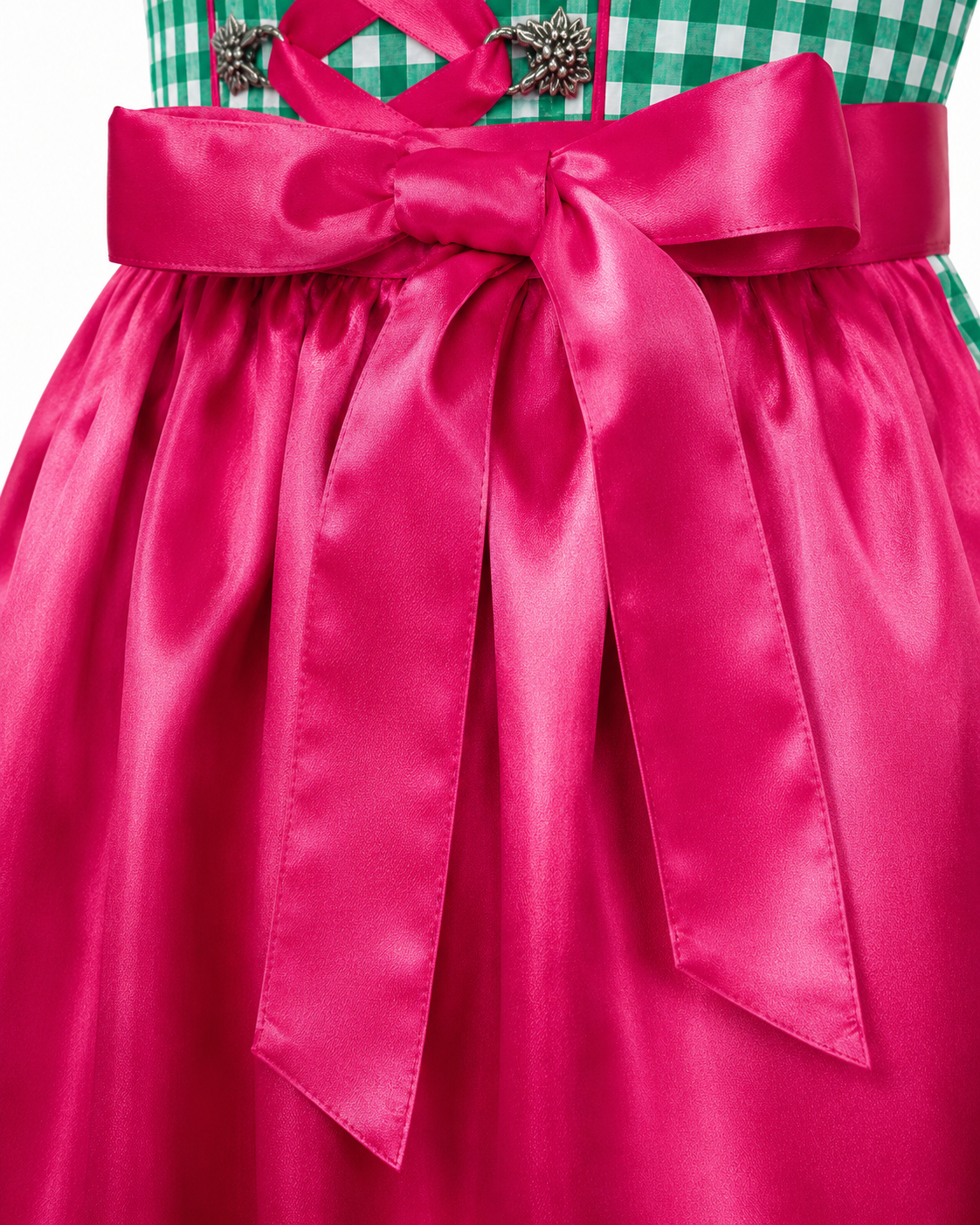 Detailaufnahme der Schürze vom Kinderdirndl Mia grün