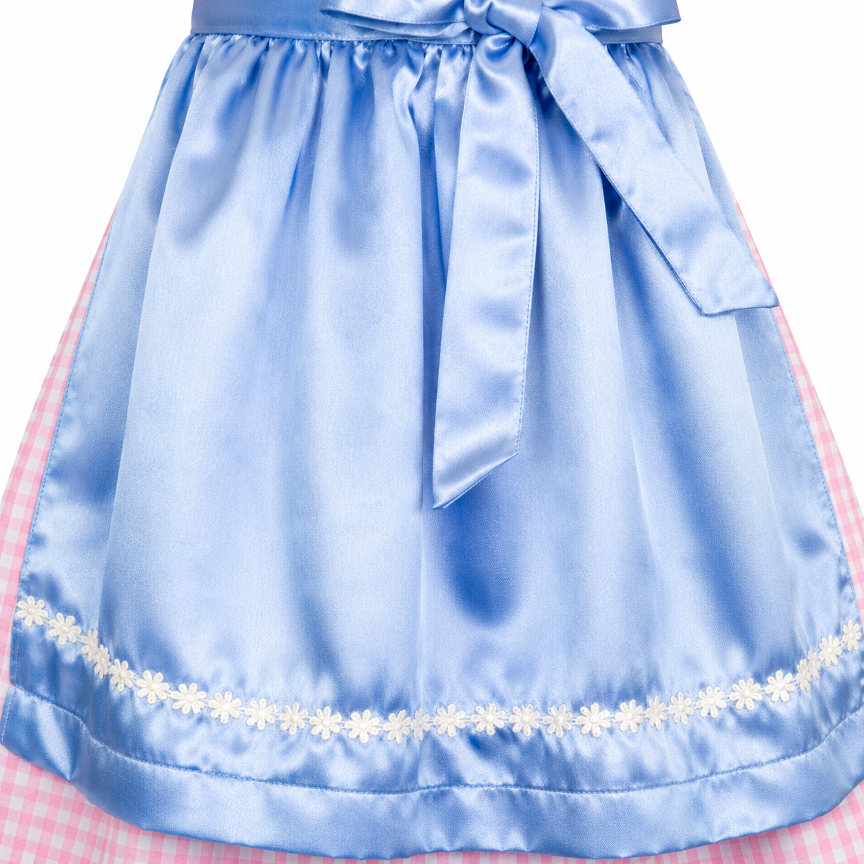 Detailaufnahme der Schürze vom Kinderdirndl Mia rosa
