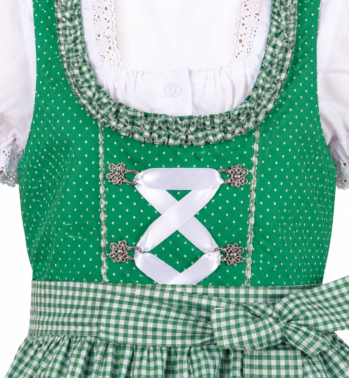 Detailaufnahme vom Oberteil des Kinderdirndl Nele grün