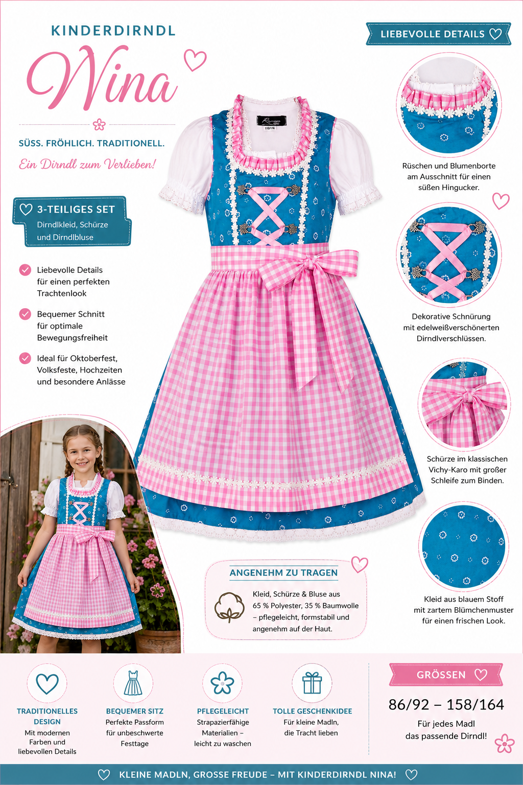 Übersicht der Merkmale vom Kinderdirndl Nina