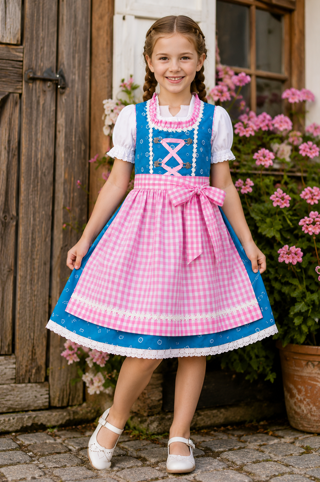 Mädchen trägt das Kinderdirndl Nina