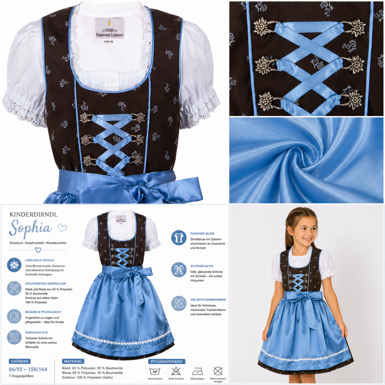 Übersicht der Merkmale vom Kinderdirndl Sophia
