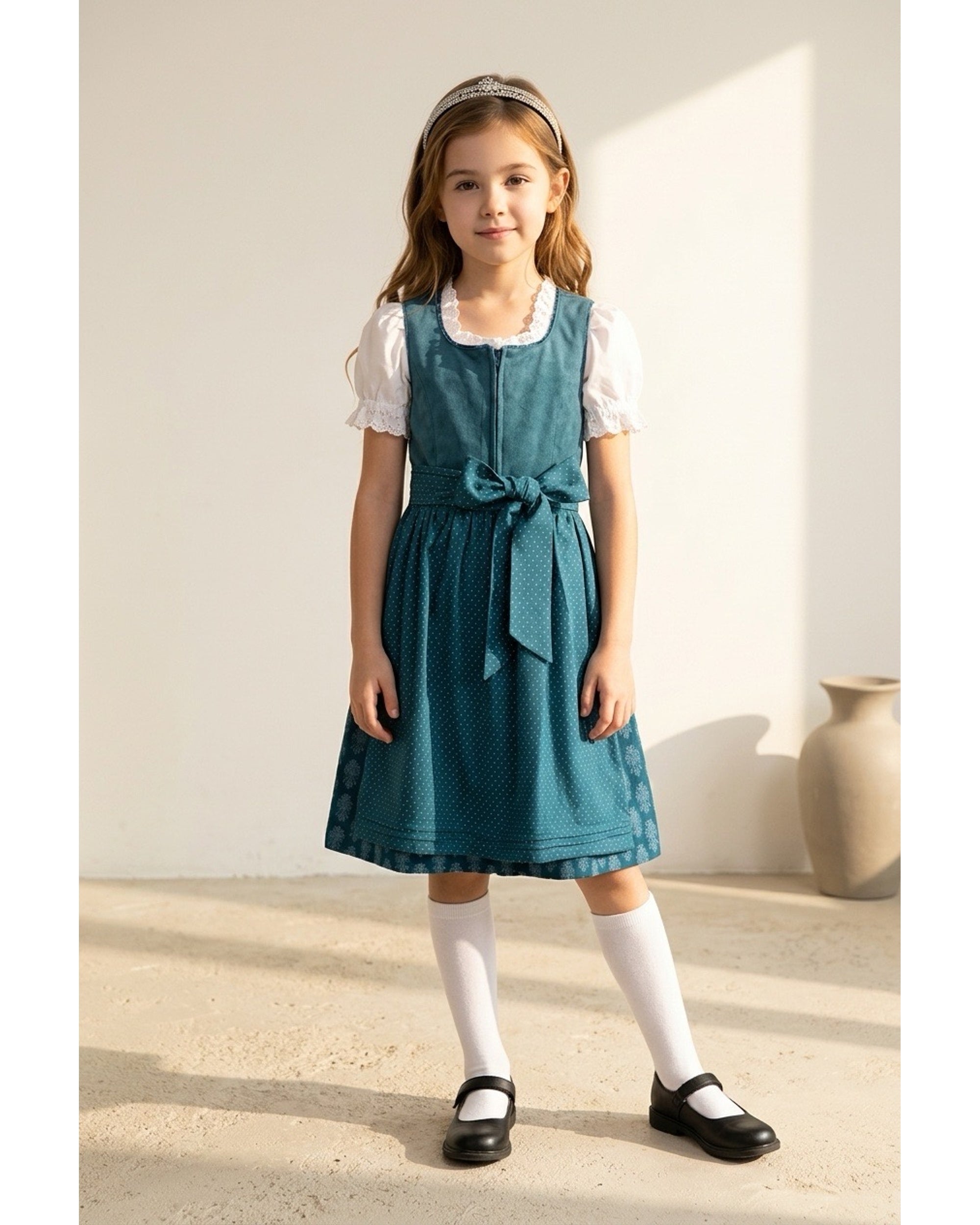 Mädchen trägt das Kinderdirndl Anouk