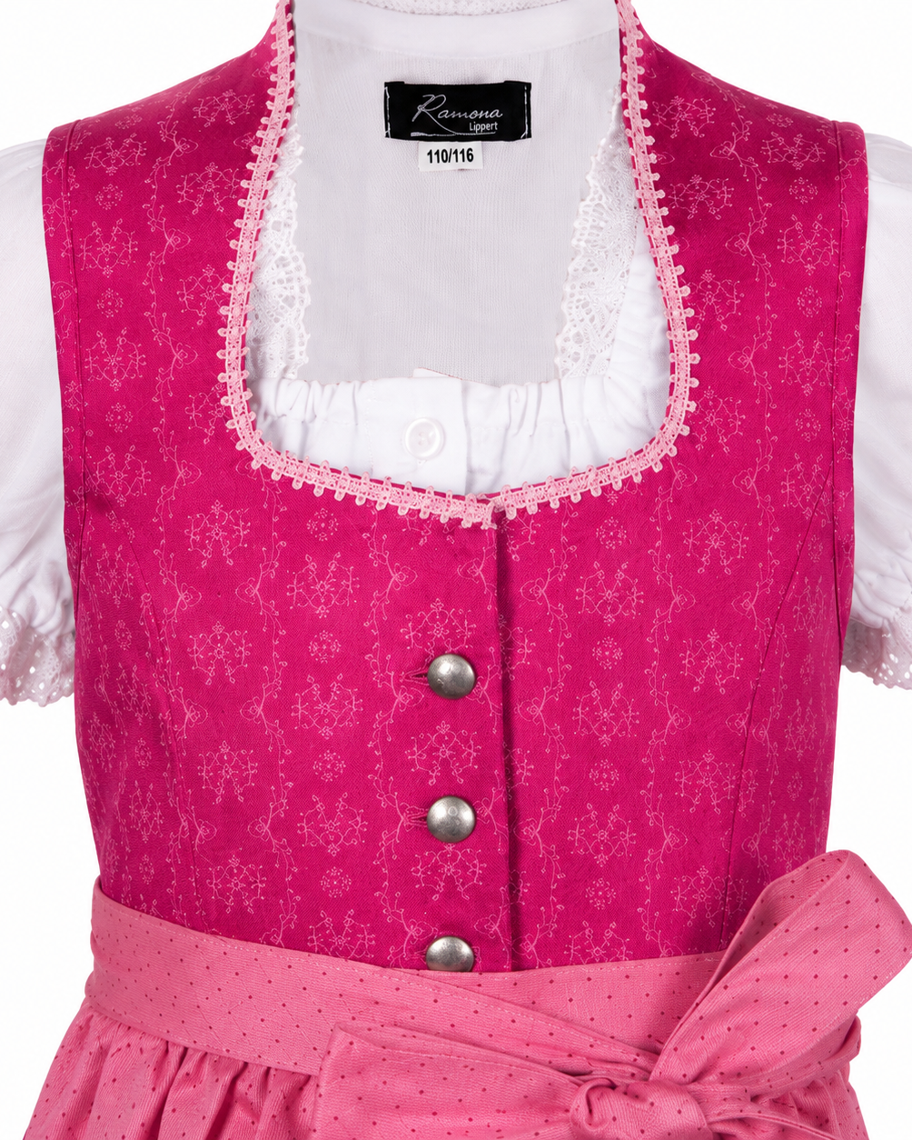 Detailaufnahme vom Oberteil des Kinderdirndl Charlotta