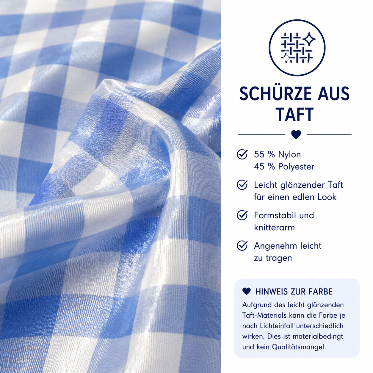 Detailaufnahme der Schürze vom Kinderdirndl Chrissi in Blau