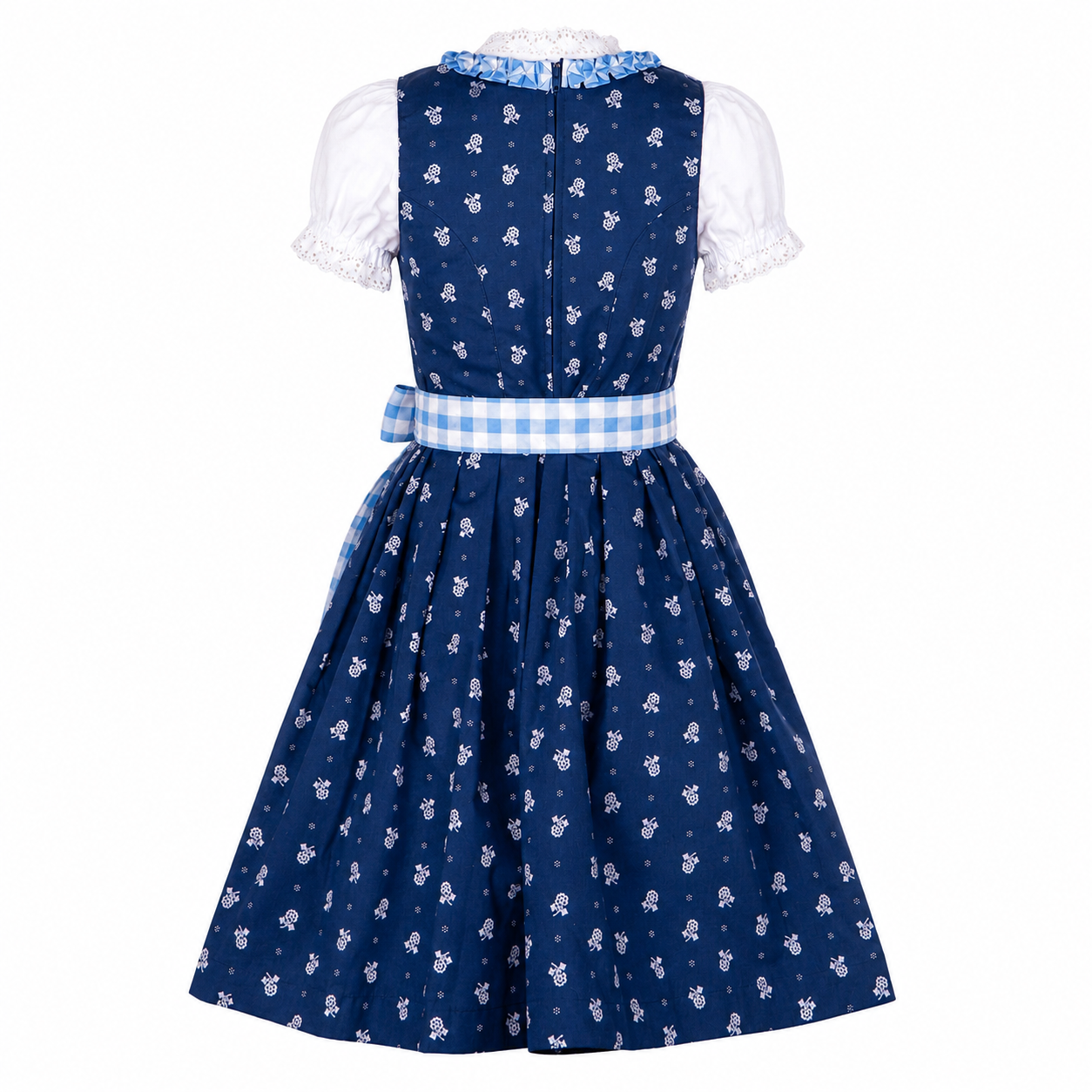 Kinderdirndl Chrissi in Blau, Freisteller Rückansicht