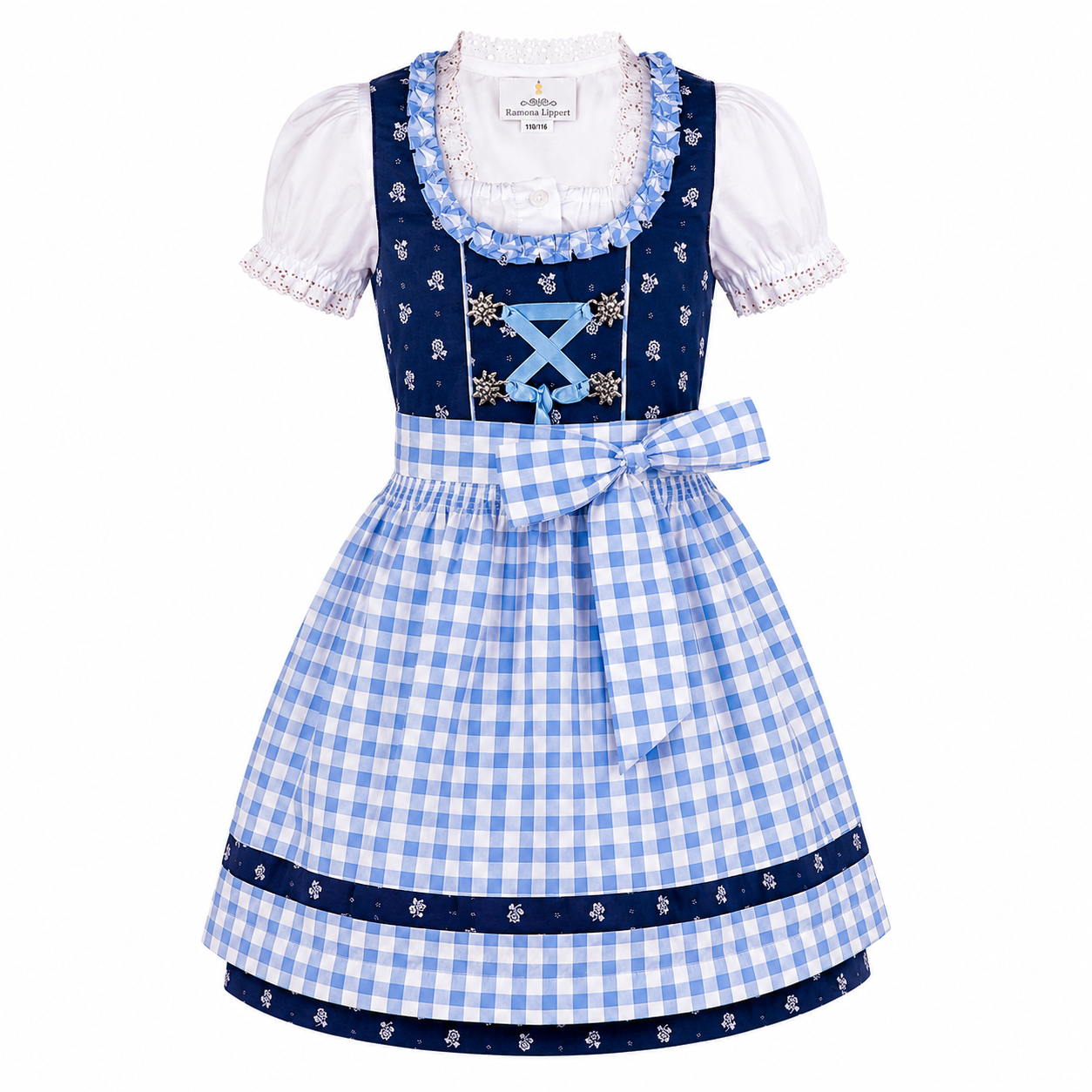 Kinderdirndl Chrissi in Blau, Freisteller Vorderansicht