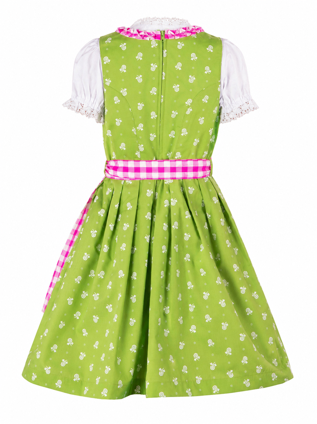 Kinderdirndl Chrissi in Grün, Freisteller Rückansicht
