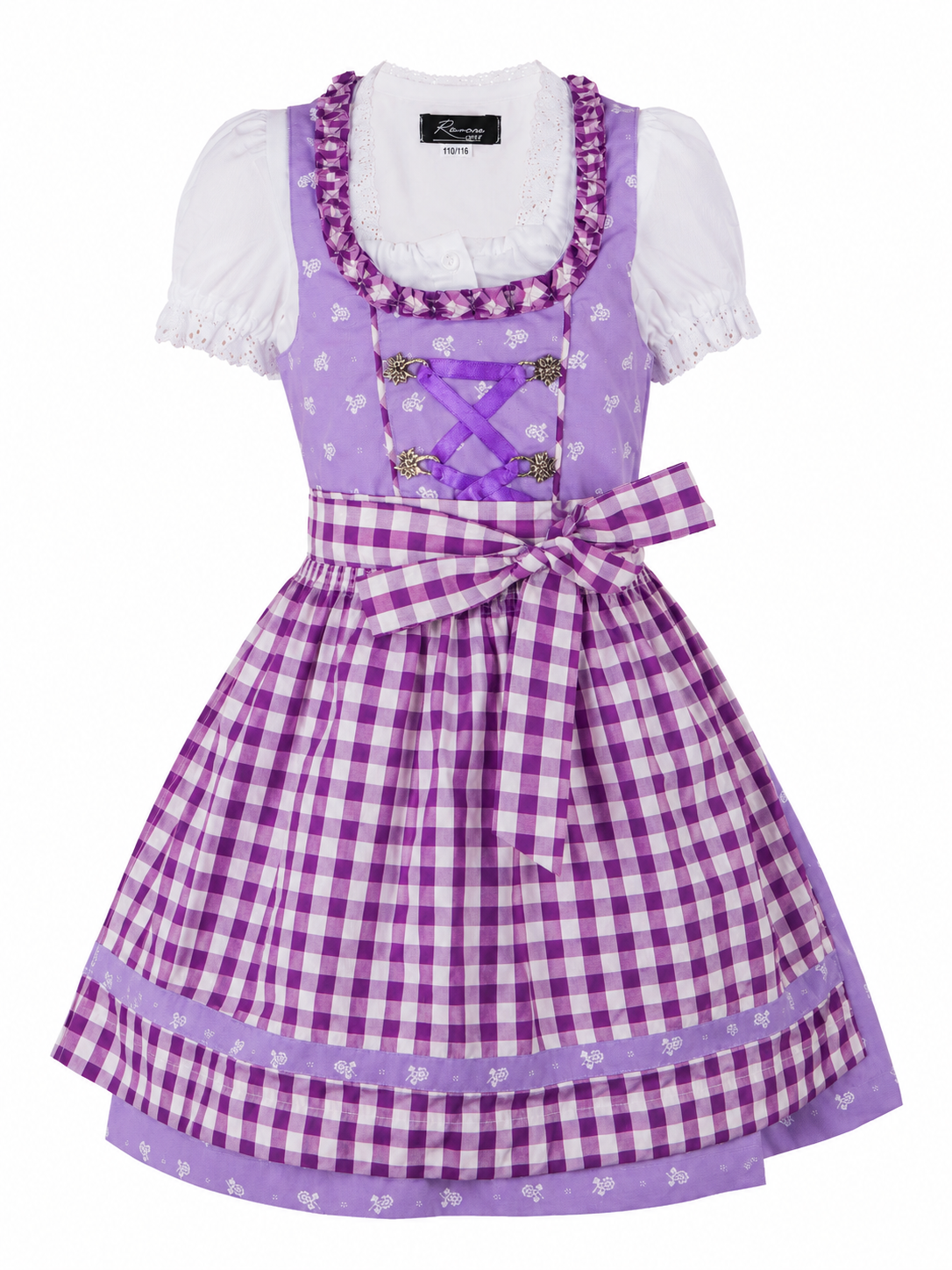 Kinderdirndl Chrissi in Lila, Freisteller Vorderansicht
