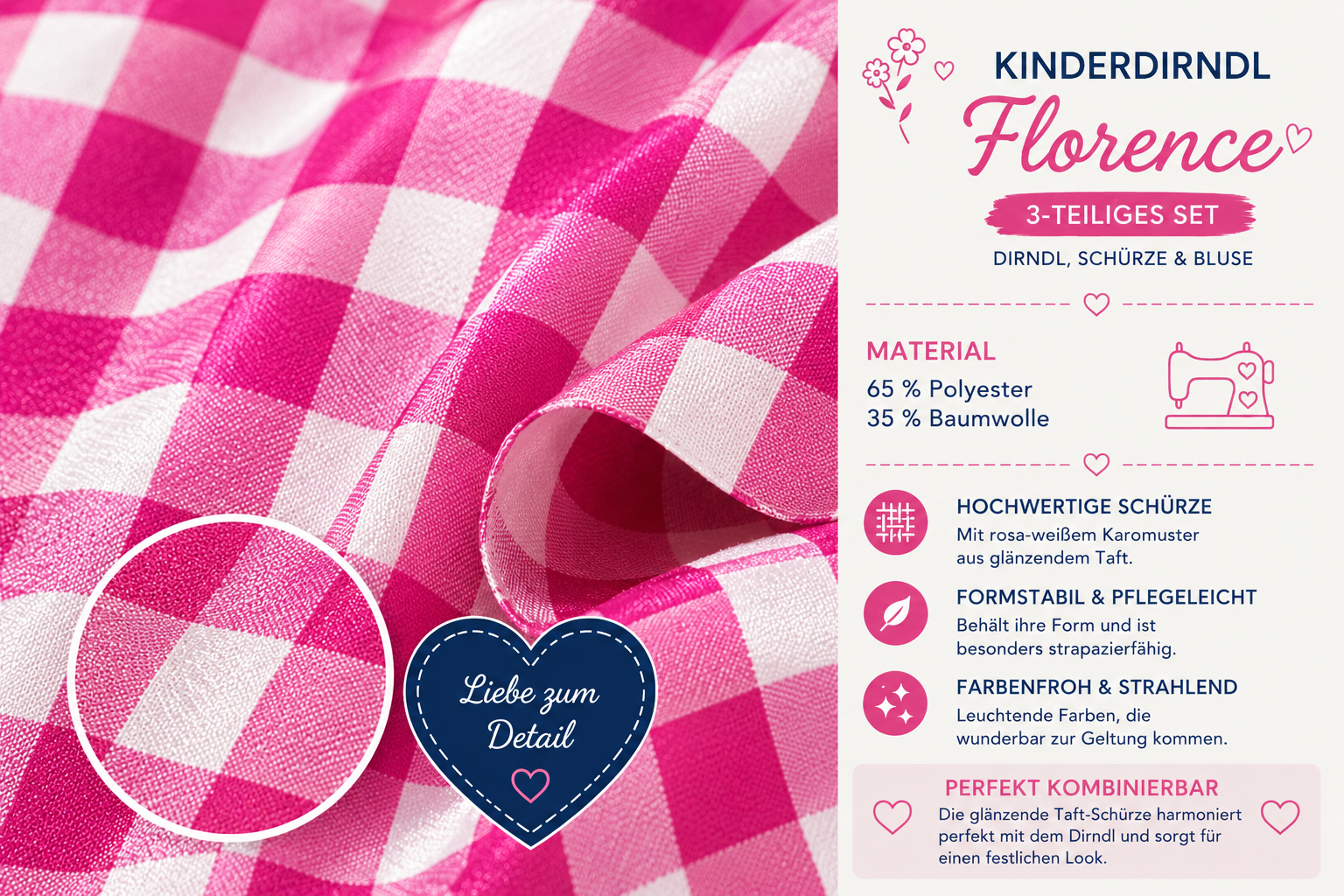 Detailaufnahme der Schürze vom Kinderdirndl Florence