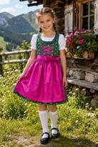 Mädchen trägt das Kinderdirndl Franziska in Dunkelgrün