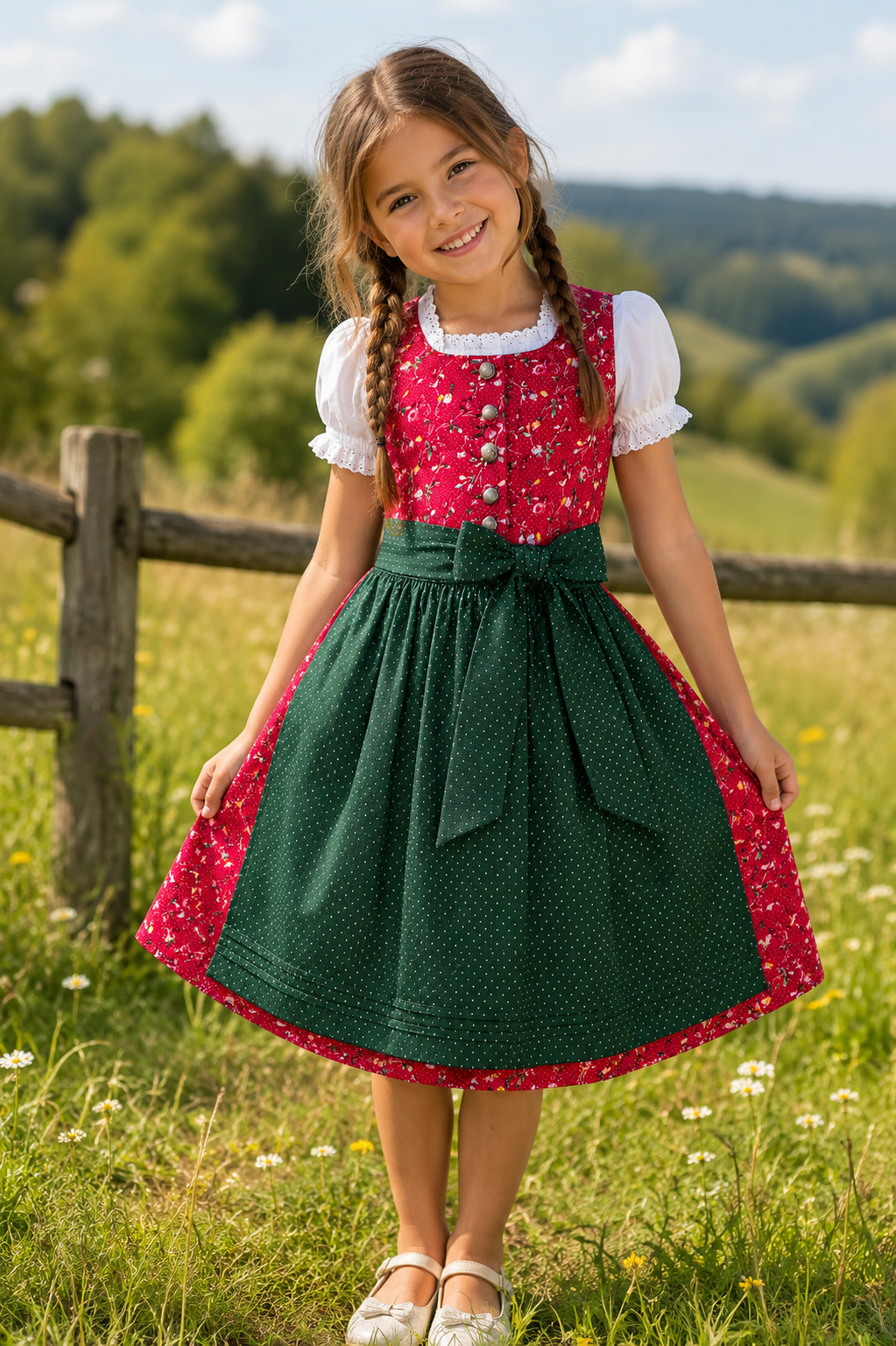 Mädchen trägt das Kinderdirndl Mariella