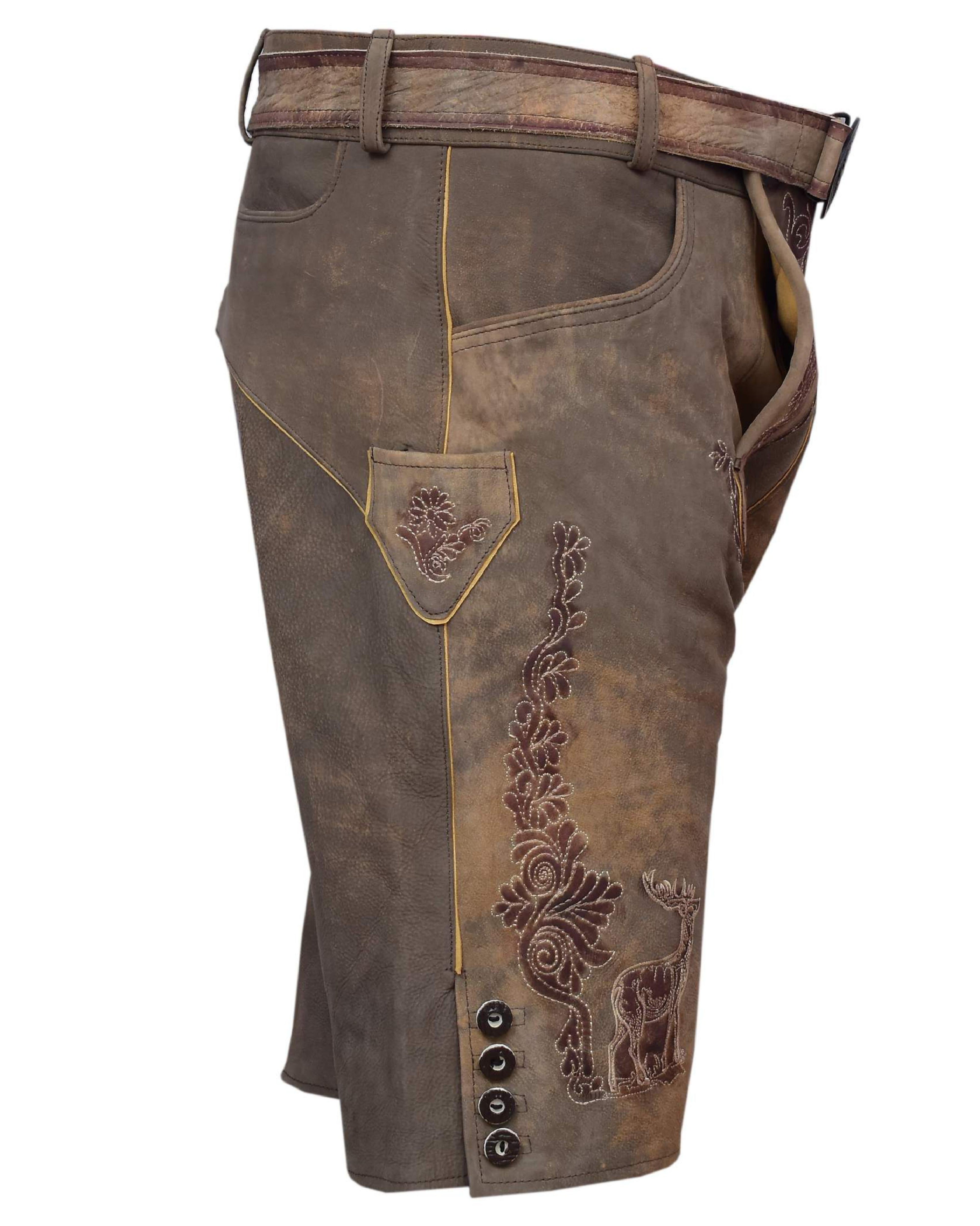 Kurze Lederhose Fabian in Used-Braun, Detailansicht