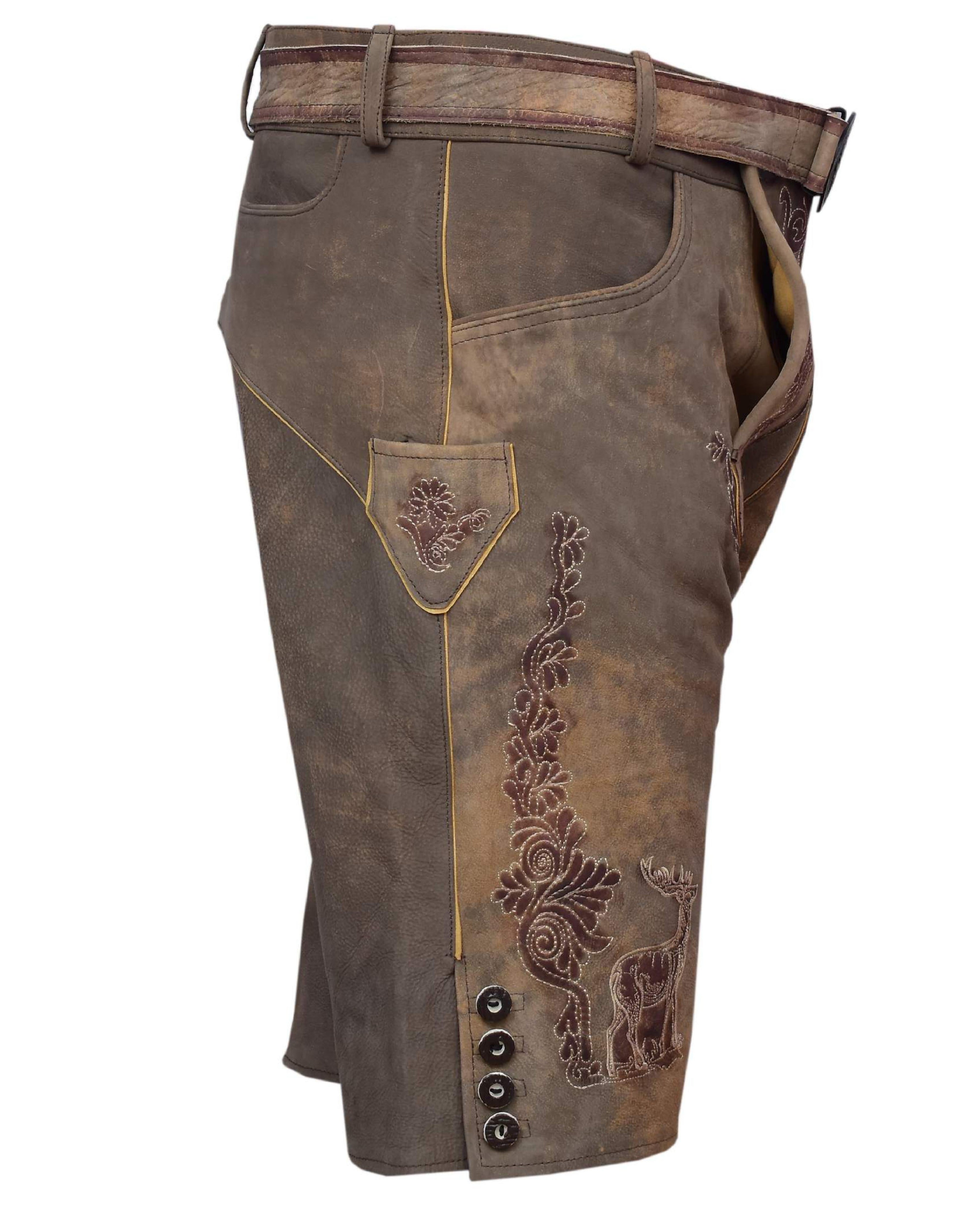 Kurze Lederhose Fabian in Used-Braun, Detail der Stickerei