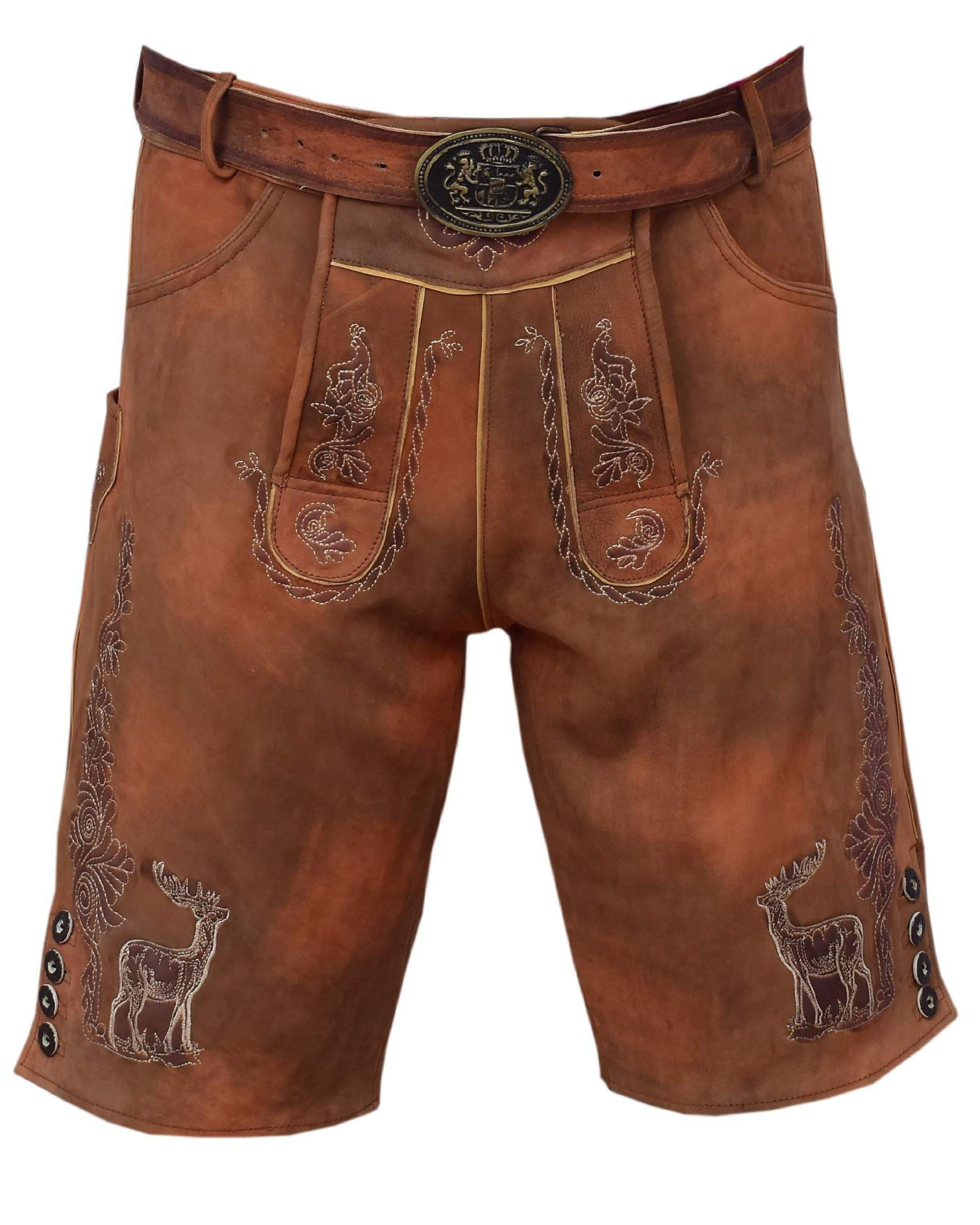 kurze Lederhose Fabian mit Gürtel braun
