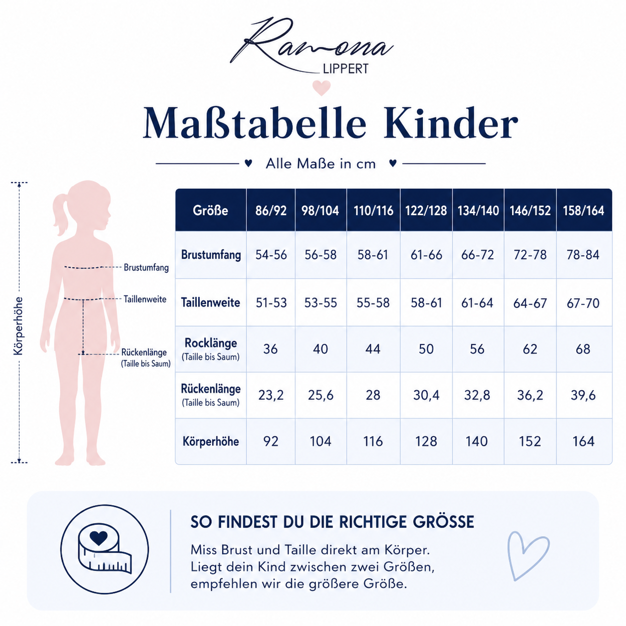 Maßtabelle für Kinderdirndl bei Lapeya