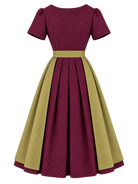 Ärmeldirndl Michelle 70 cm in Bordeaux mit olivgrüner Schürze – Ansicht 2