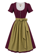 Ärmeldirndl Michelle 70 cm in Bordeaux mit olivgrüner Schürze – Vorderansicht