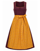 Dirndl Bridget aus Feincord mit ockerfarbener Blumenschürze