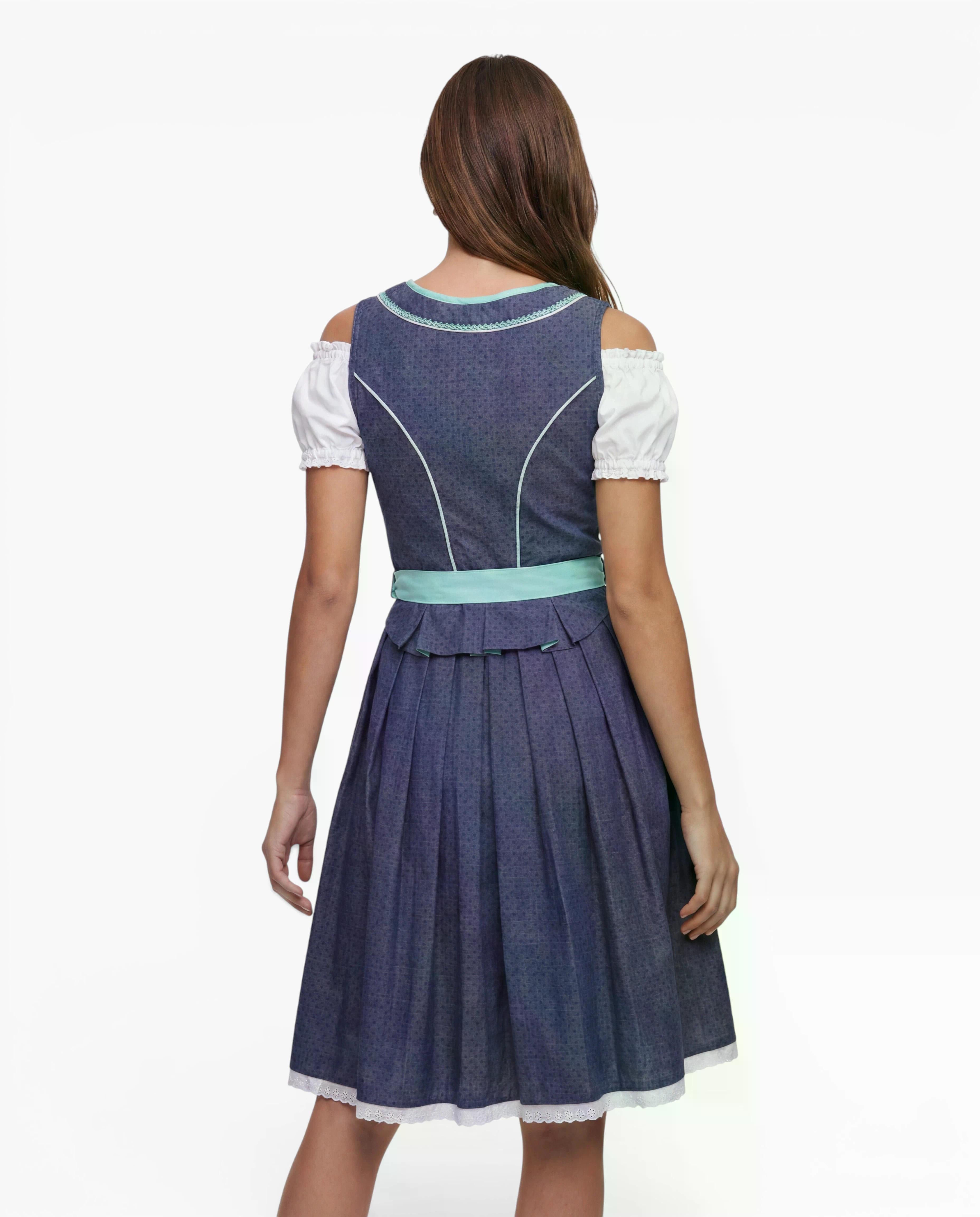 Model trägt Dirndl Clara in Mintgrün, Rückansicht