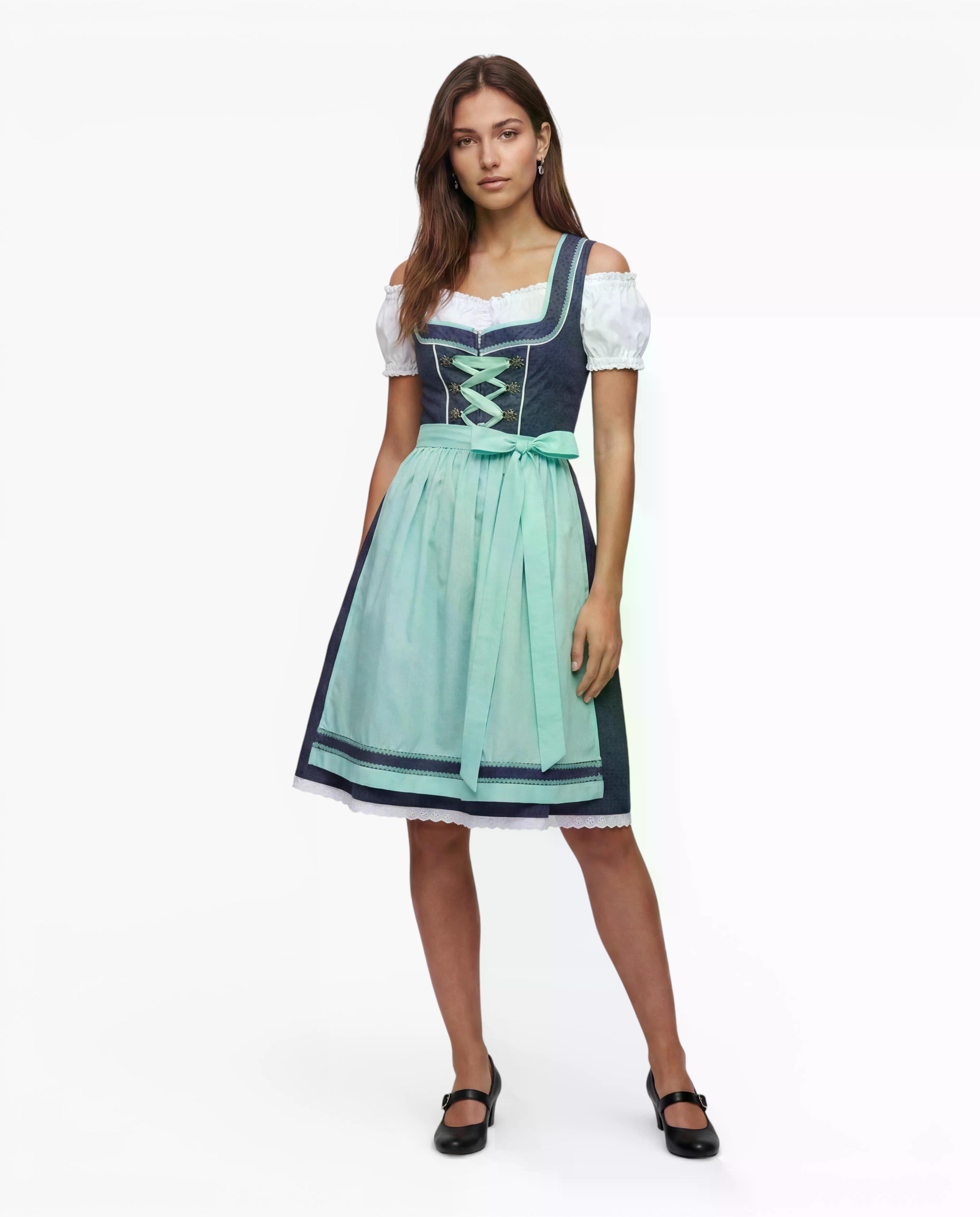 Dirndl Clara in Mintgrün am Model, Frontansicht