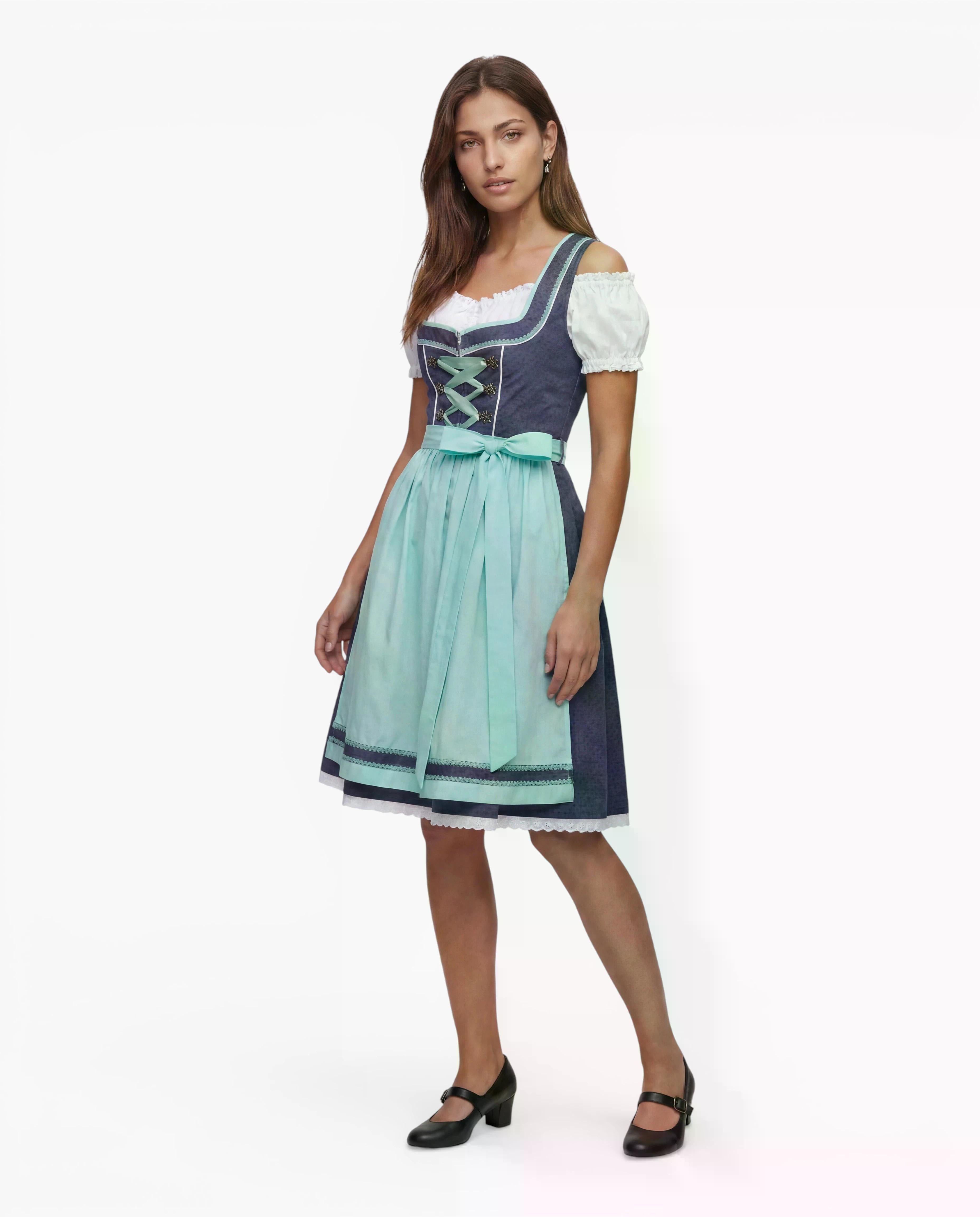 Dirndl Clara in Mintgrün am Model, Seitenansicht