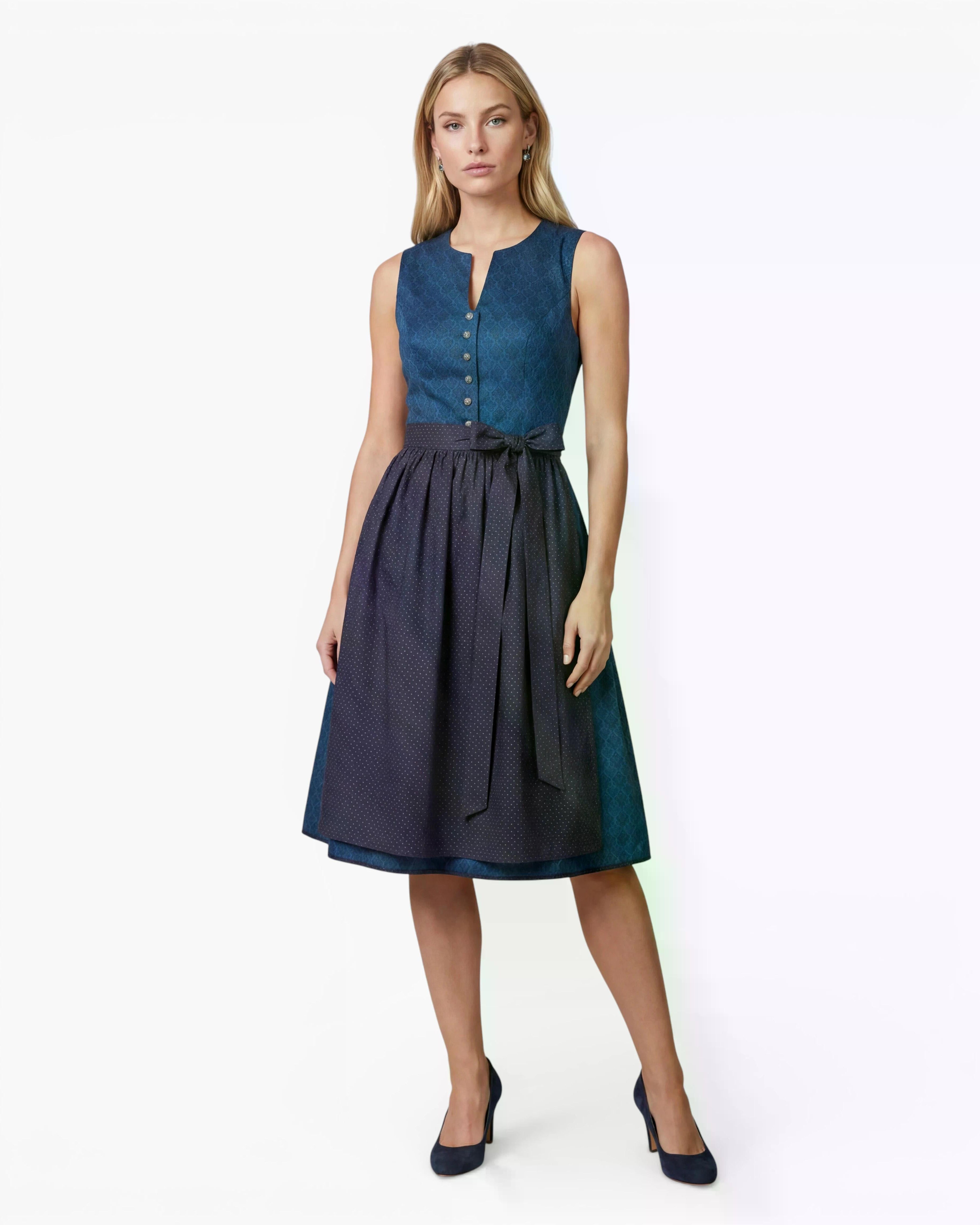 Dirndl Ivelina blau mit dunkelblauer Schürze